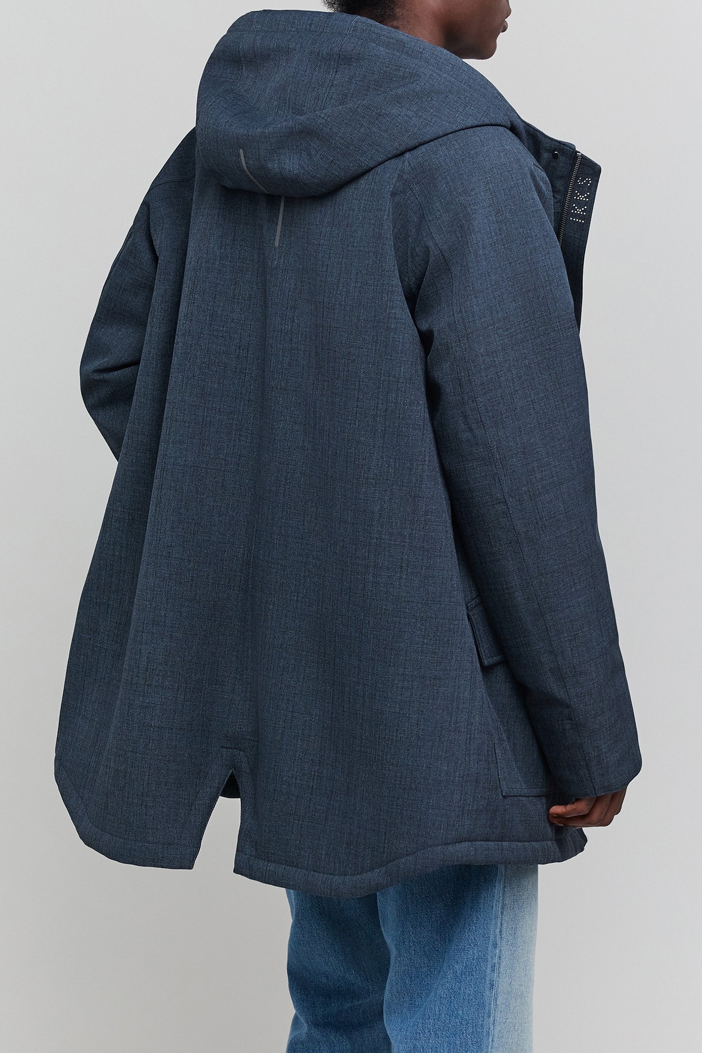 DENIM-EFFECT QUILTED INDIGO PARKA 2