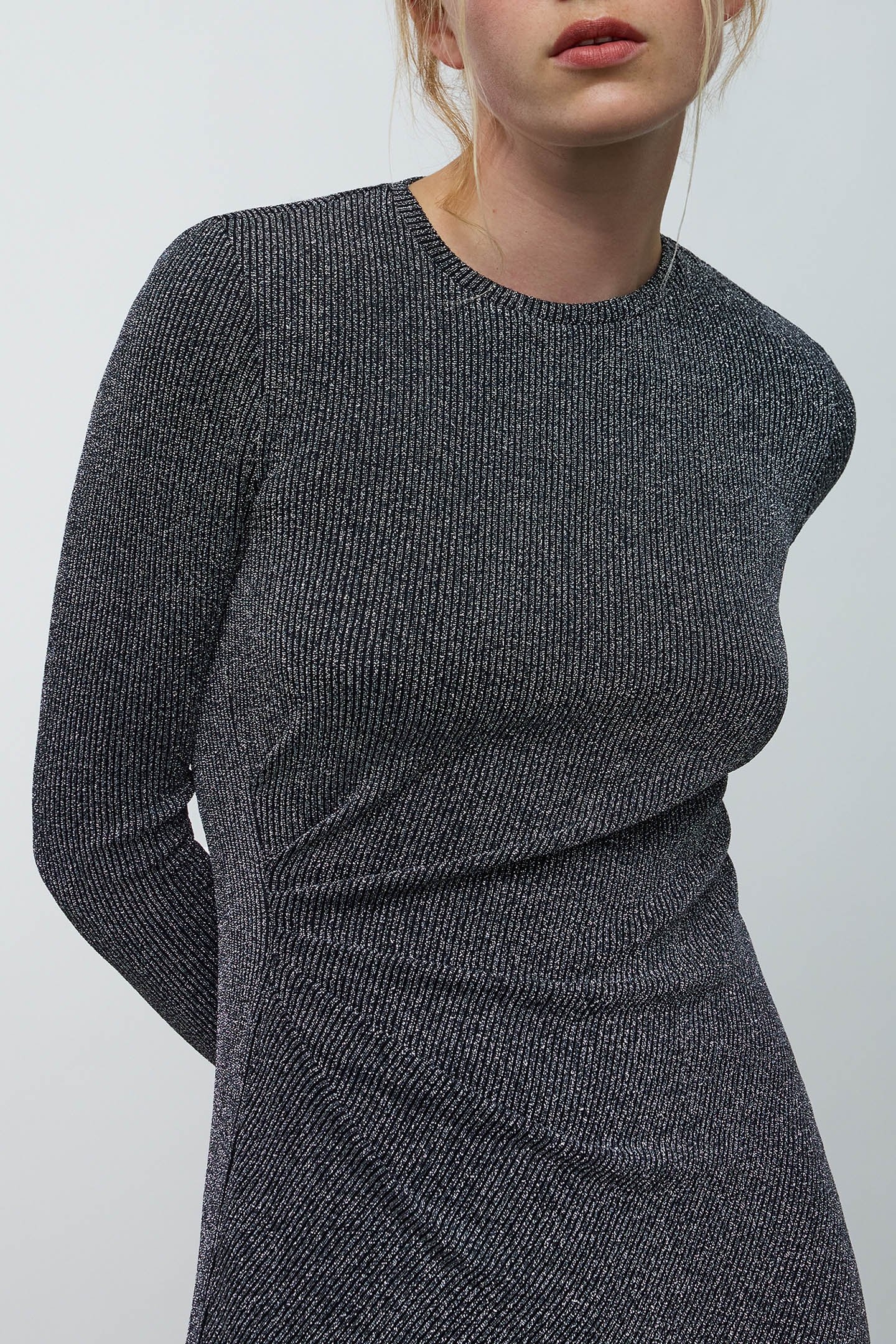 RIBBED LUREX MESH SILVER MAXI DRESS 5