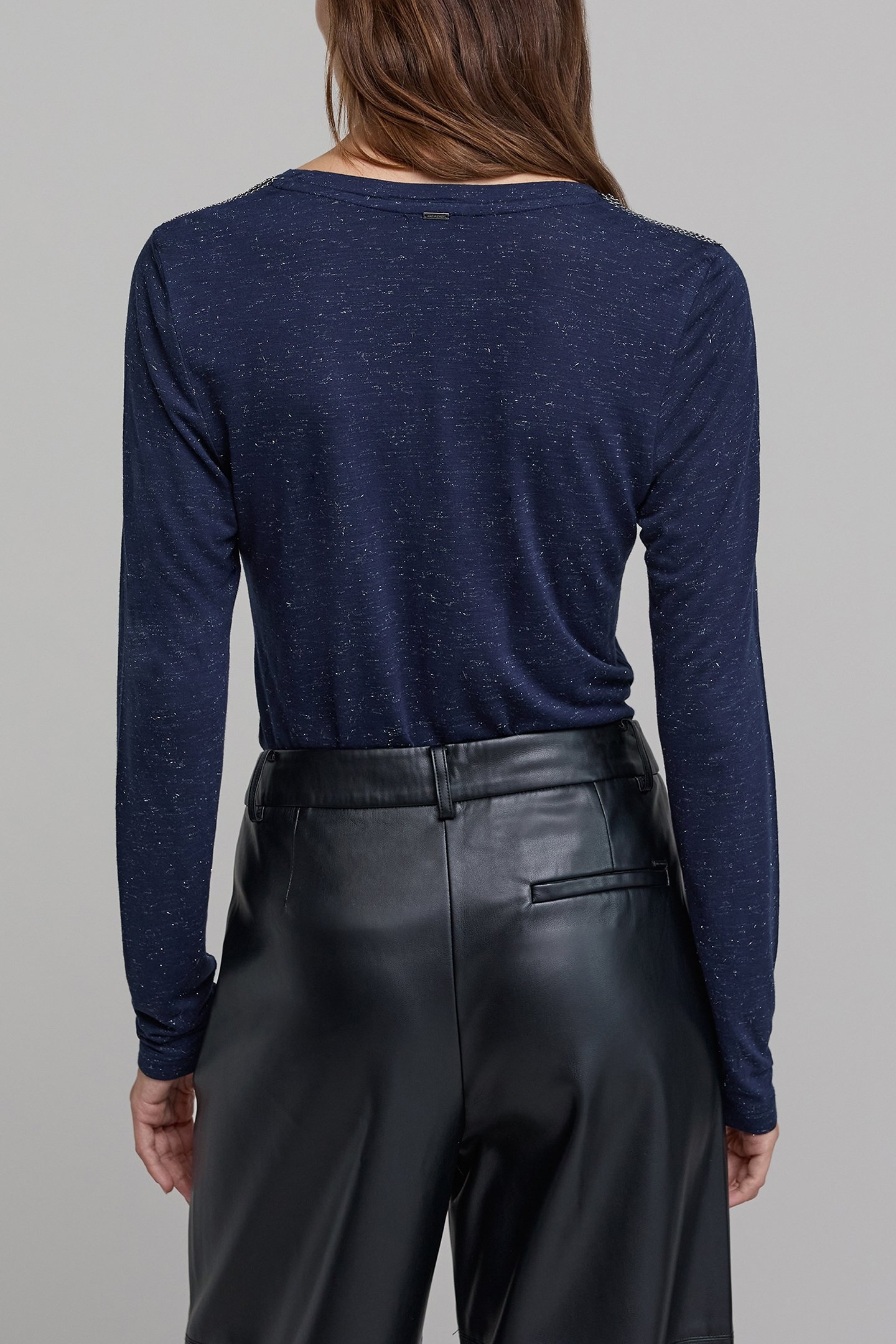 NAVY LUREX KNIT TEE-SHIRT WITH CURB CHAIN DESIGN 2