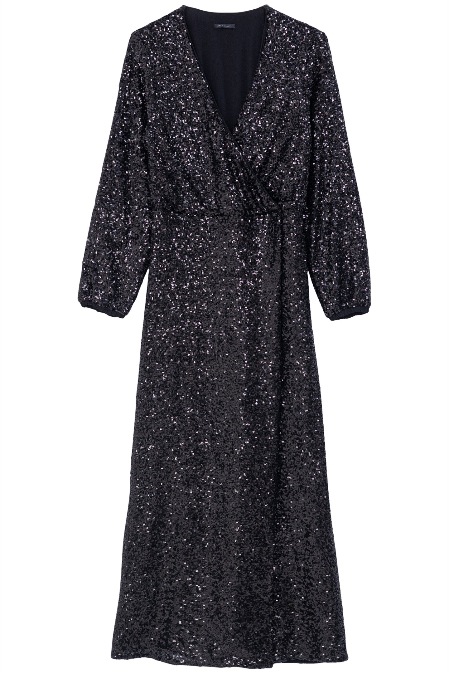 BLACK SEQUIN-EMBROIDERED WRAP DRESS 4