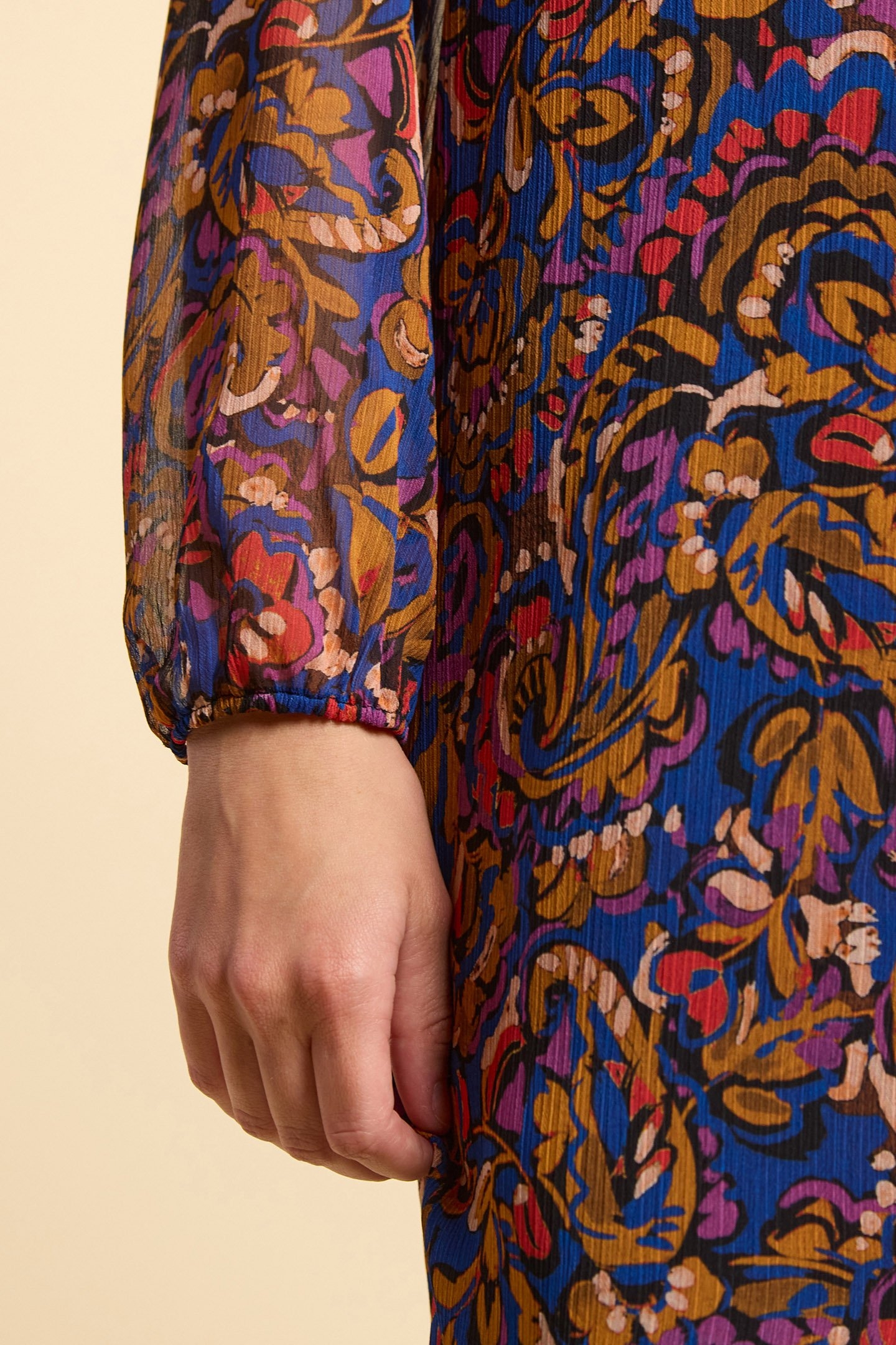 CAMEL DRESS WITH MULTICOLOUR PAISLEY PRINT 6