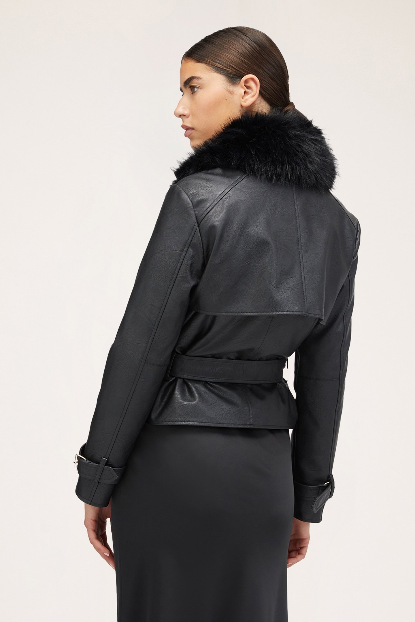 COATED FABRIC BIKER’S JACKET WITH PLUSH COWL BLACK 2