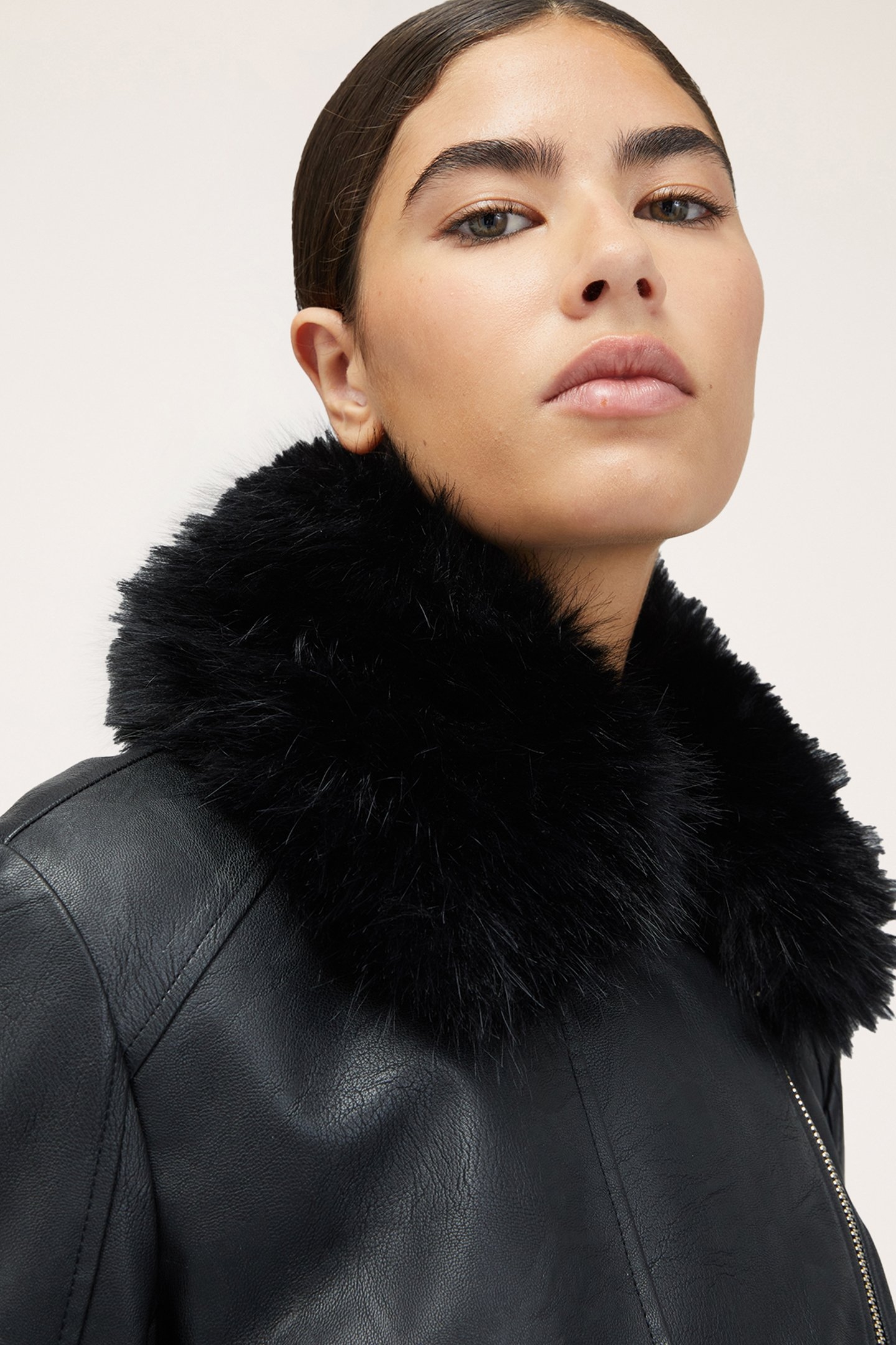 COATED FABRIC BIKER’S JACKET WITH PLUSH COWL BLACK 5