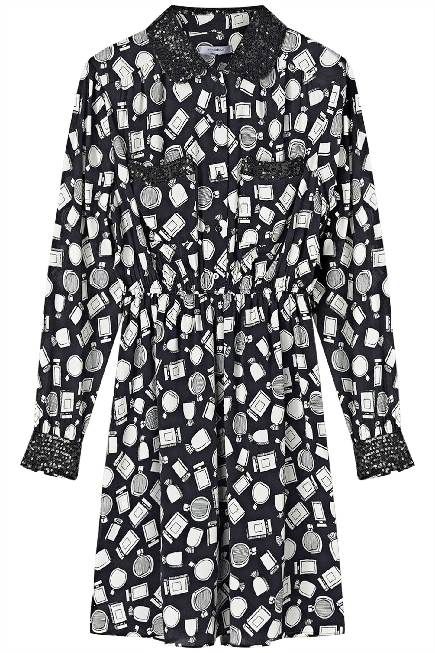 BEAUTY PATTERNED DRESS WITH SEQUIN COLLAR BLACK 4