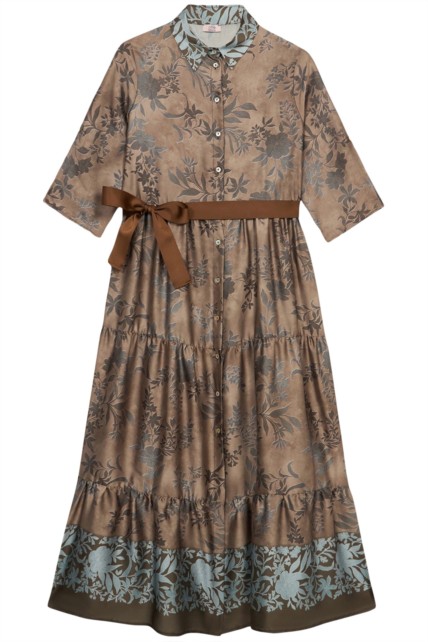 PATTERNED SATIN CHEMISIER DRESS BEIGE 3