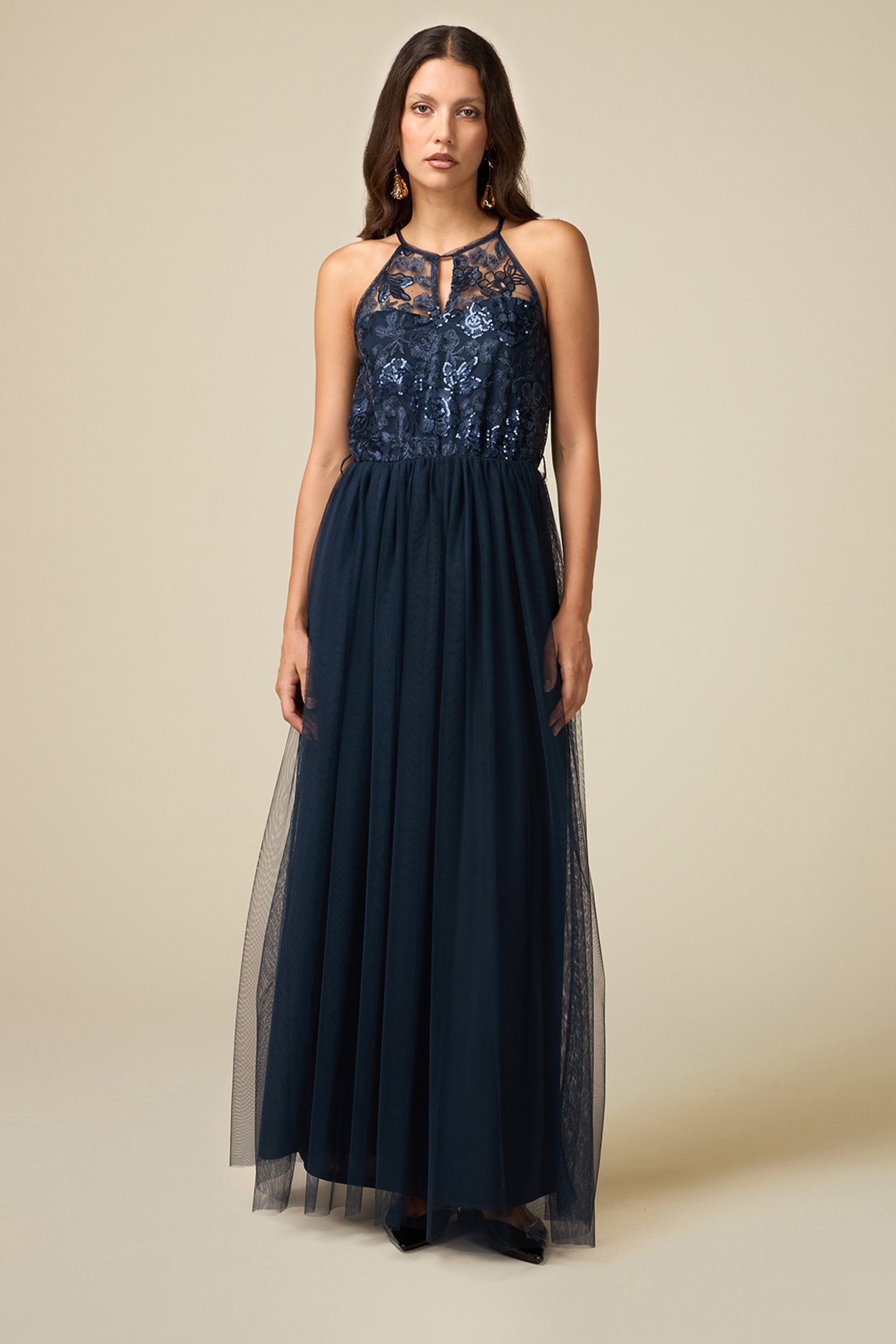 TULLE DRESS WITH EMBROIDERED BODICE BLUE 1
