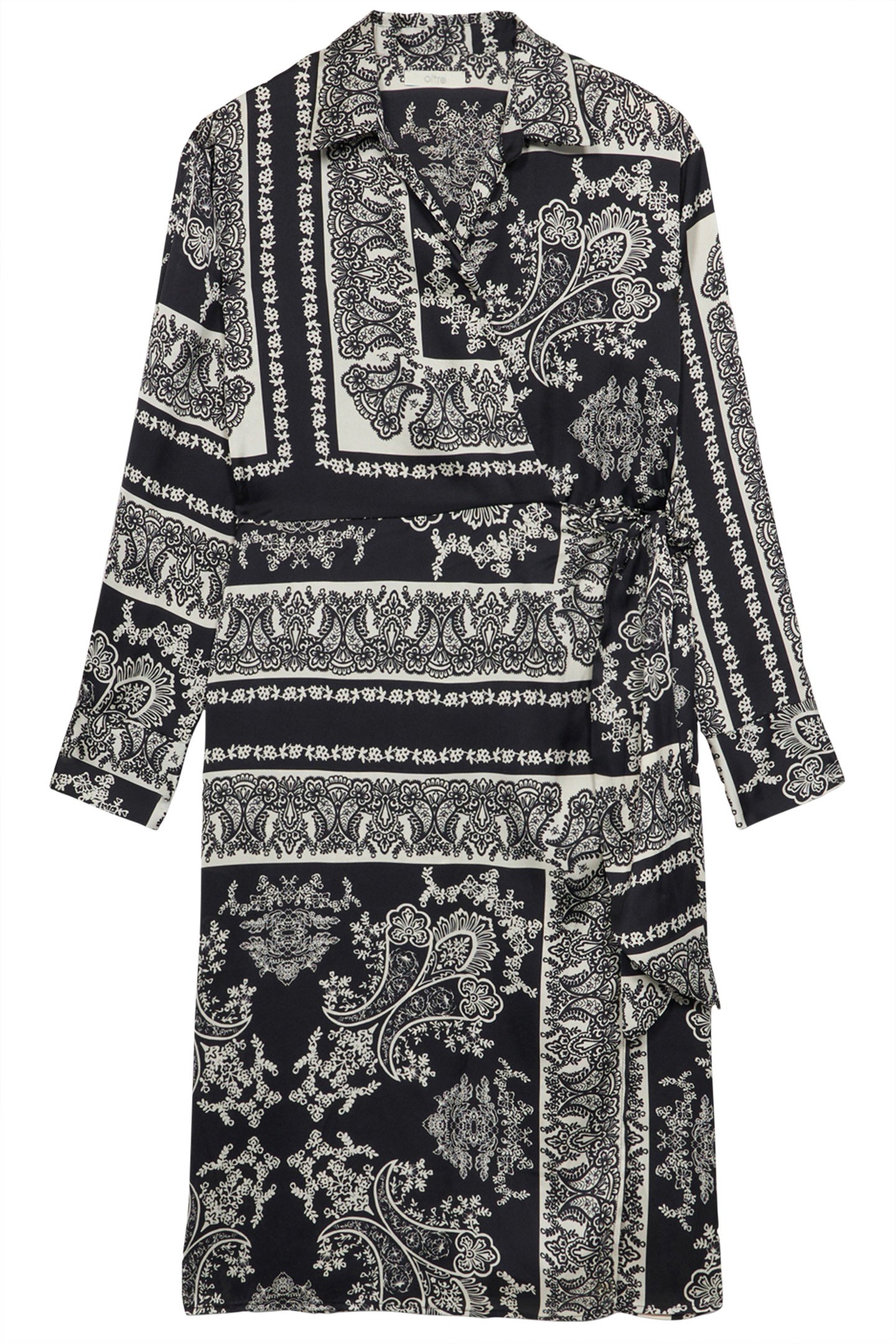 PATTERNED SATIN WRAPAROUND DRESS BLACK 3