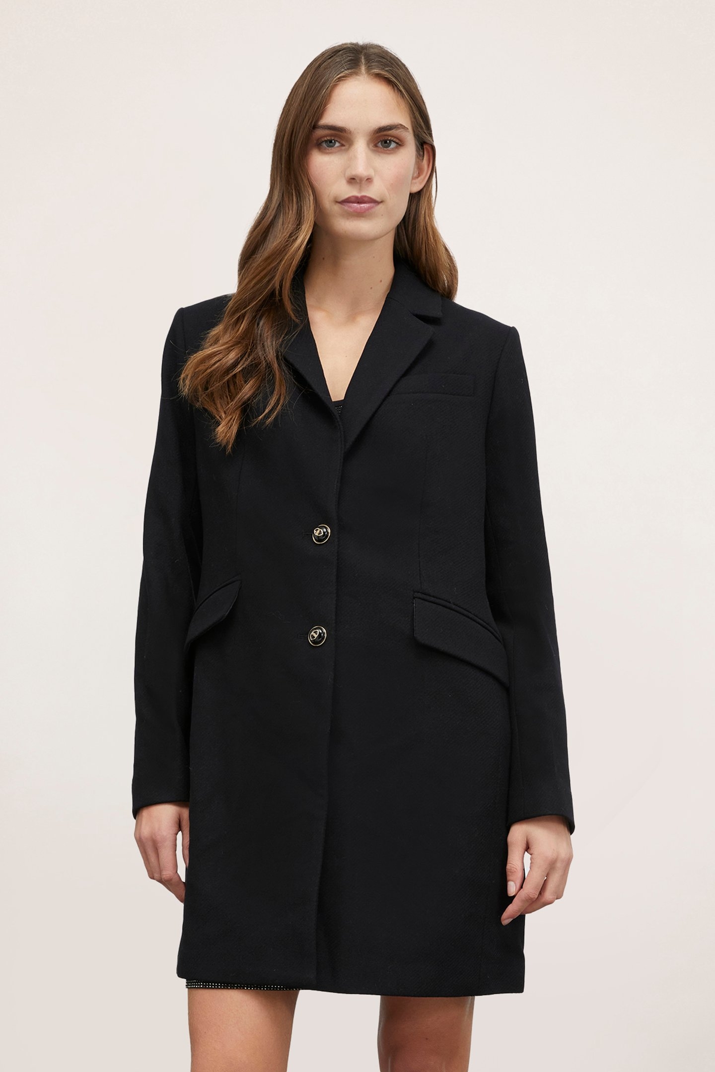 SINGLE-BREASTED WOOL BLEND CLOTH COAT BLACK 1