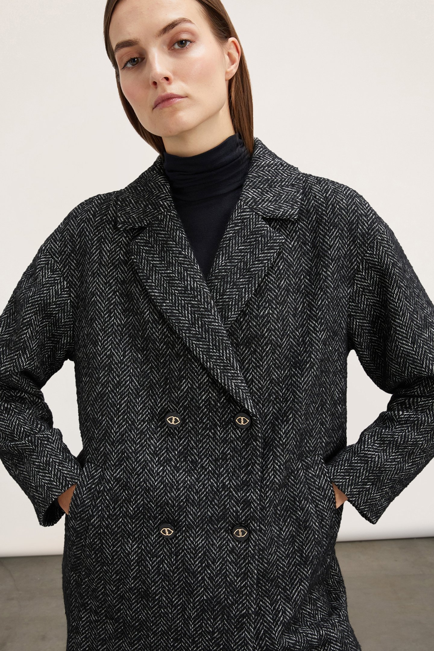 DOUBLE-BREASTED WOOL BLEND COAT BLACK 5