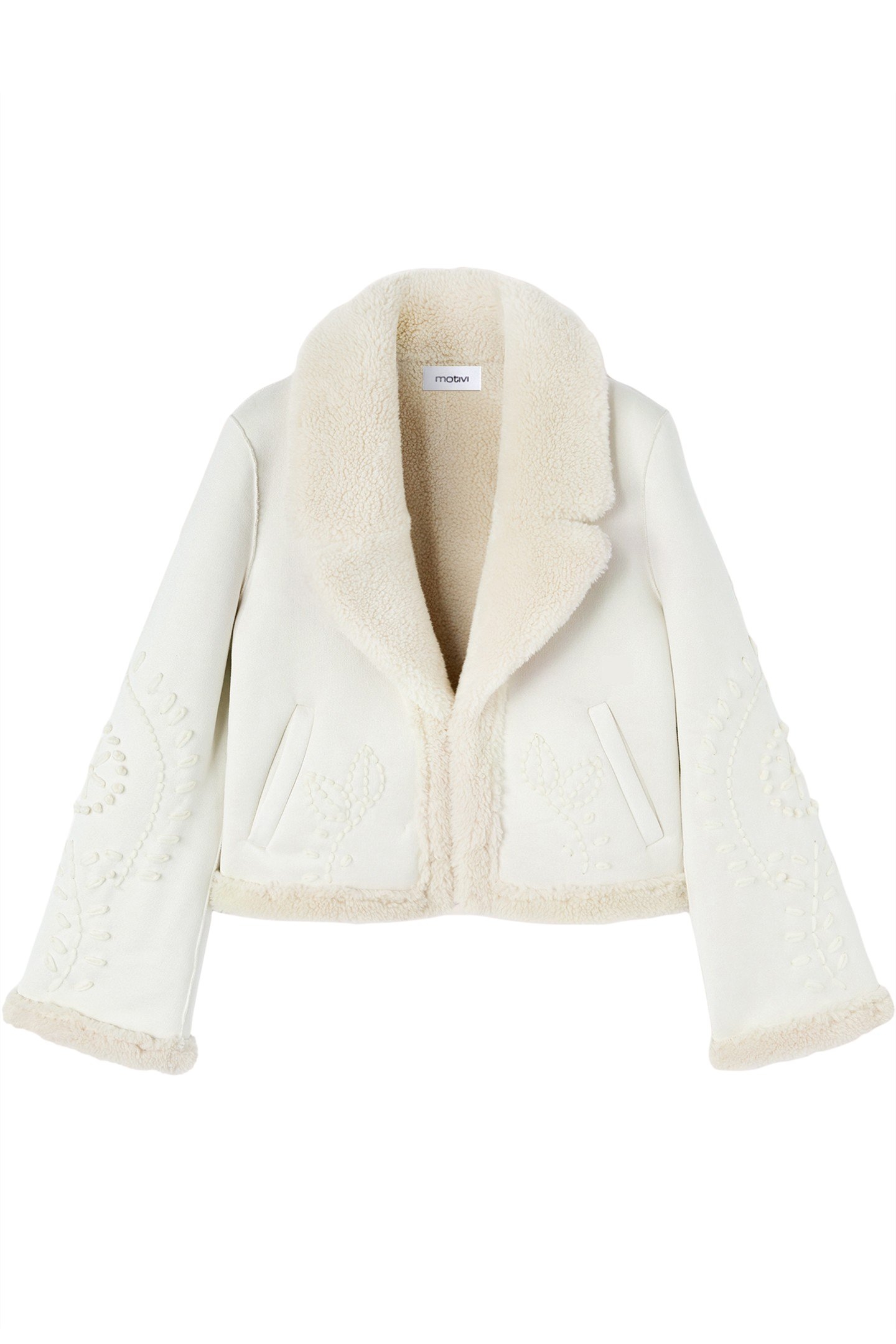 SHEEPSKIN COAT-EFFECT EMBROIDERED JACKET WHITE 4