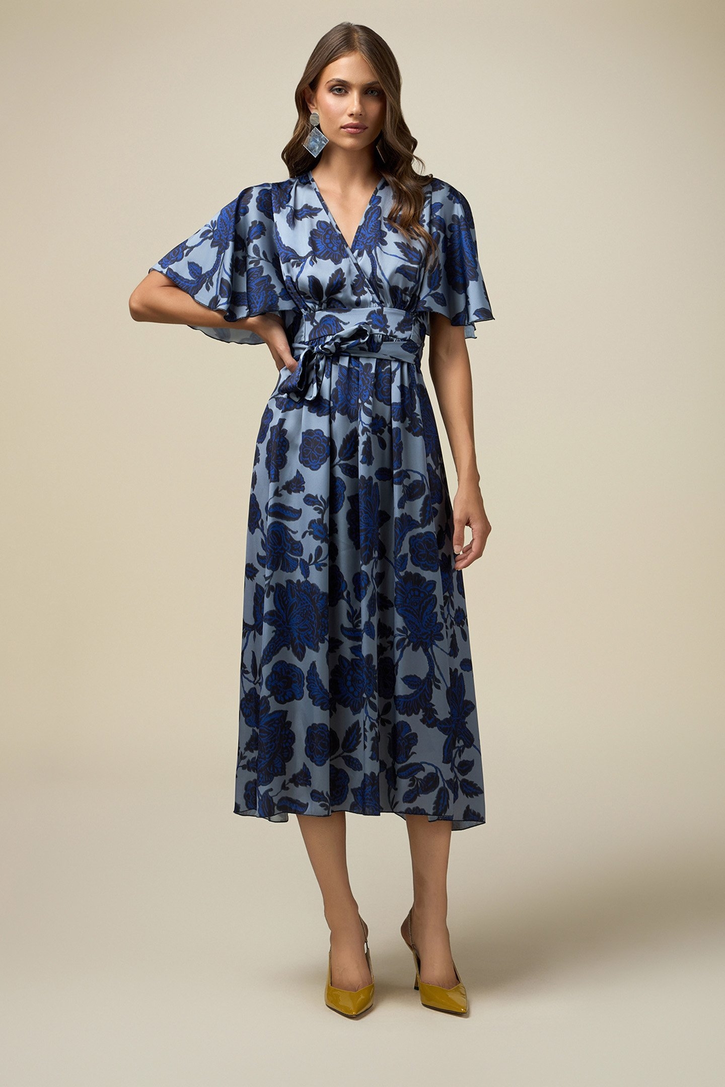 PATTERNED SATIN MIDI DRESS BLUE 1