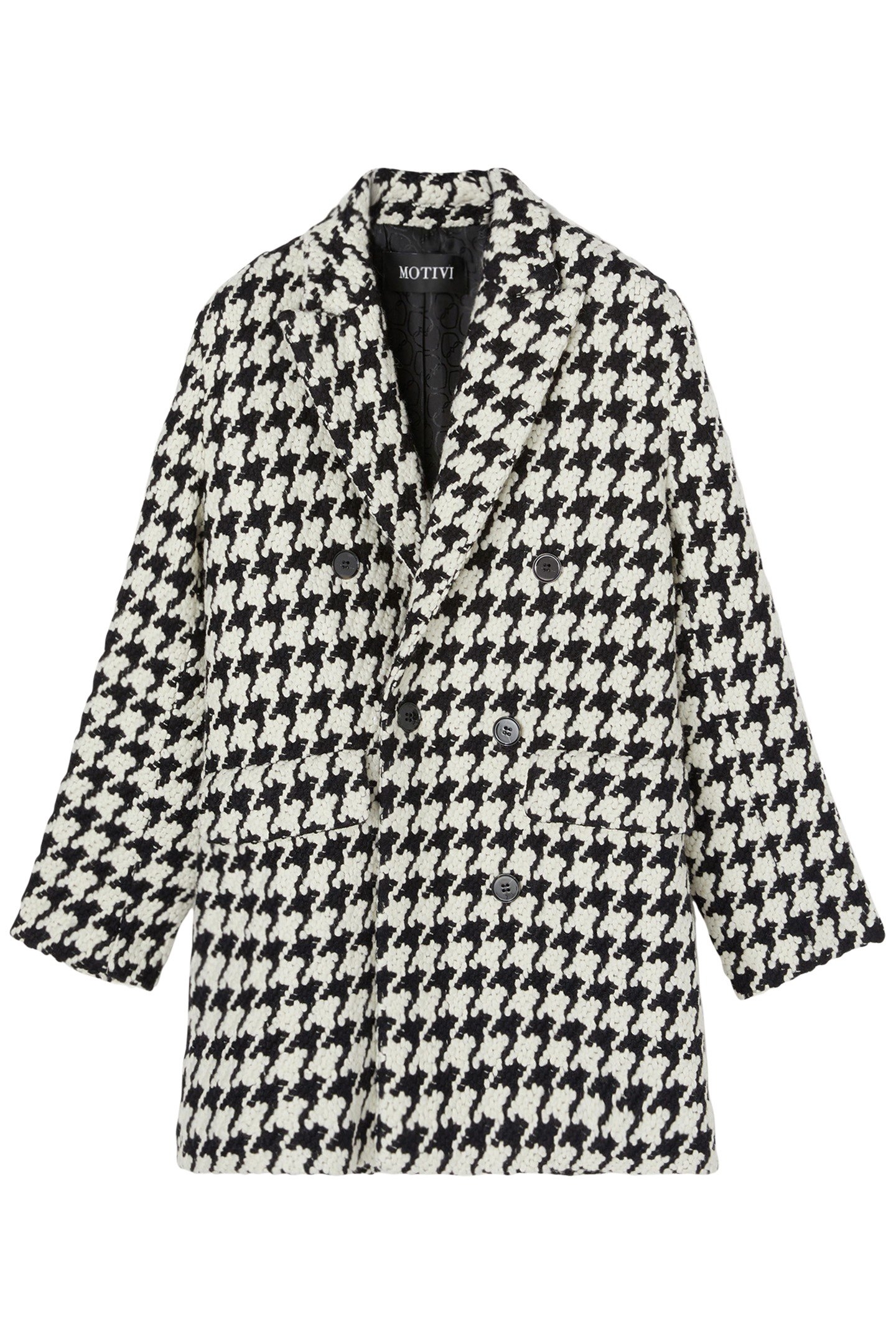 HOUNDSTOOTH PATTERNED KNITTED COAT BLACK 3