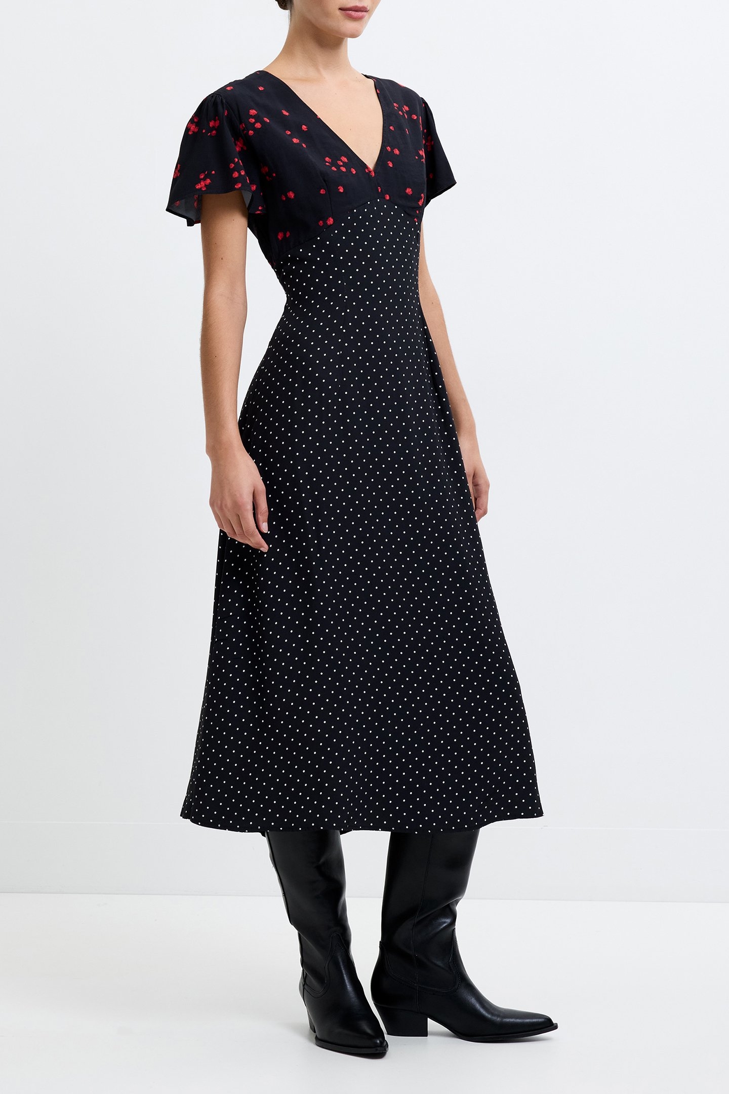 FLORAMOUR SPOT TEA DRESS L BLACK / MULTI 3