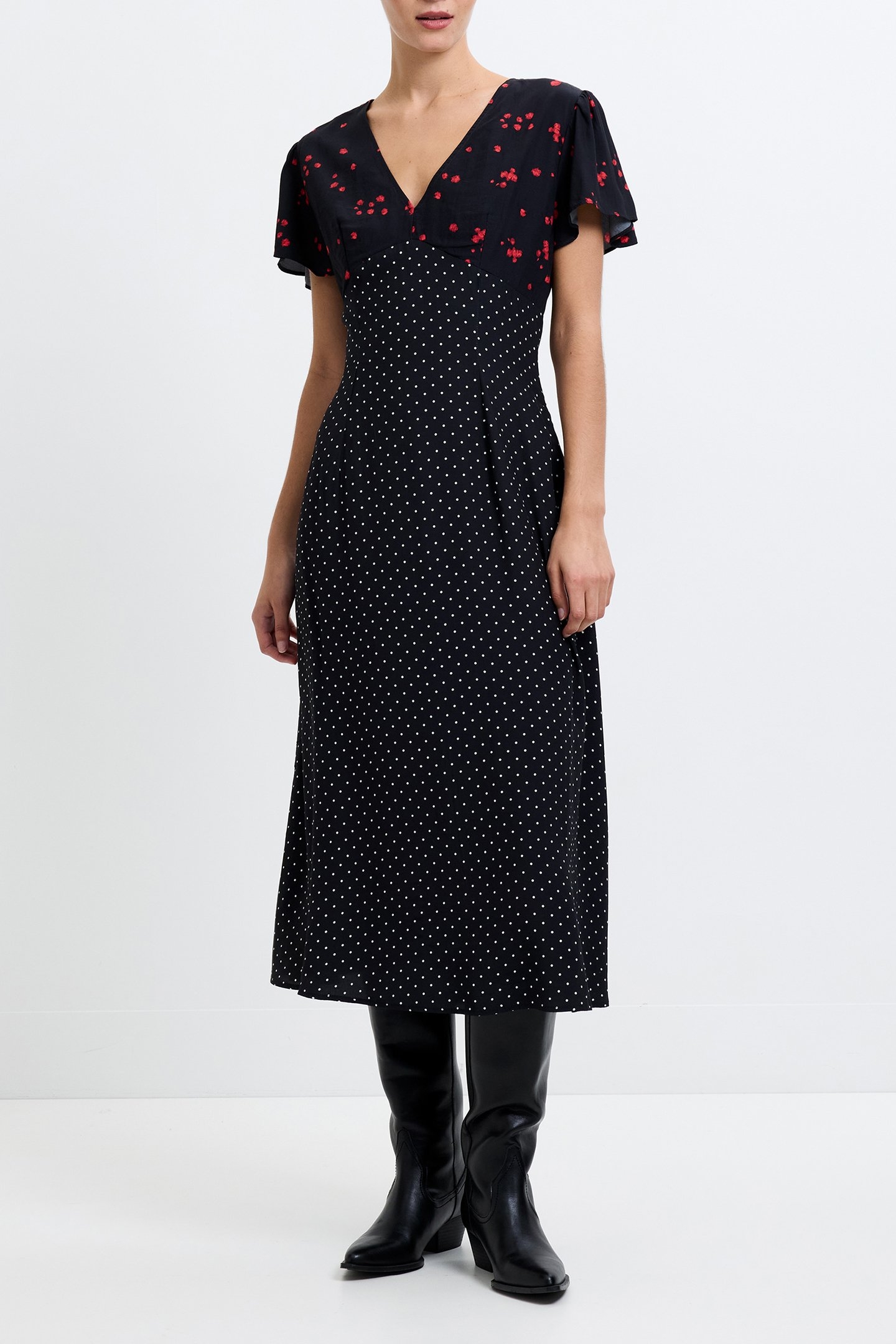 FLORAMOUR SPOT TEA DRESS L BLACK / MULTI 1