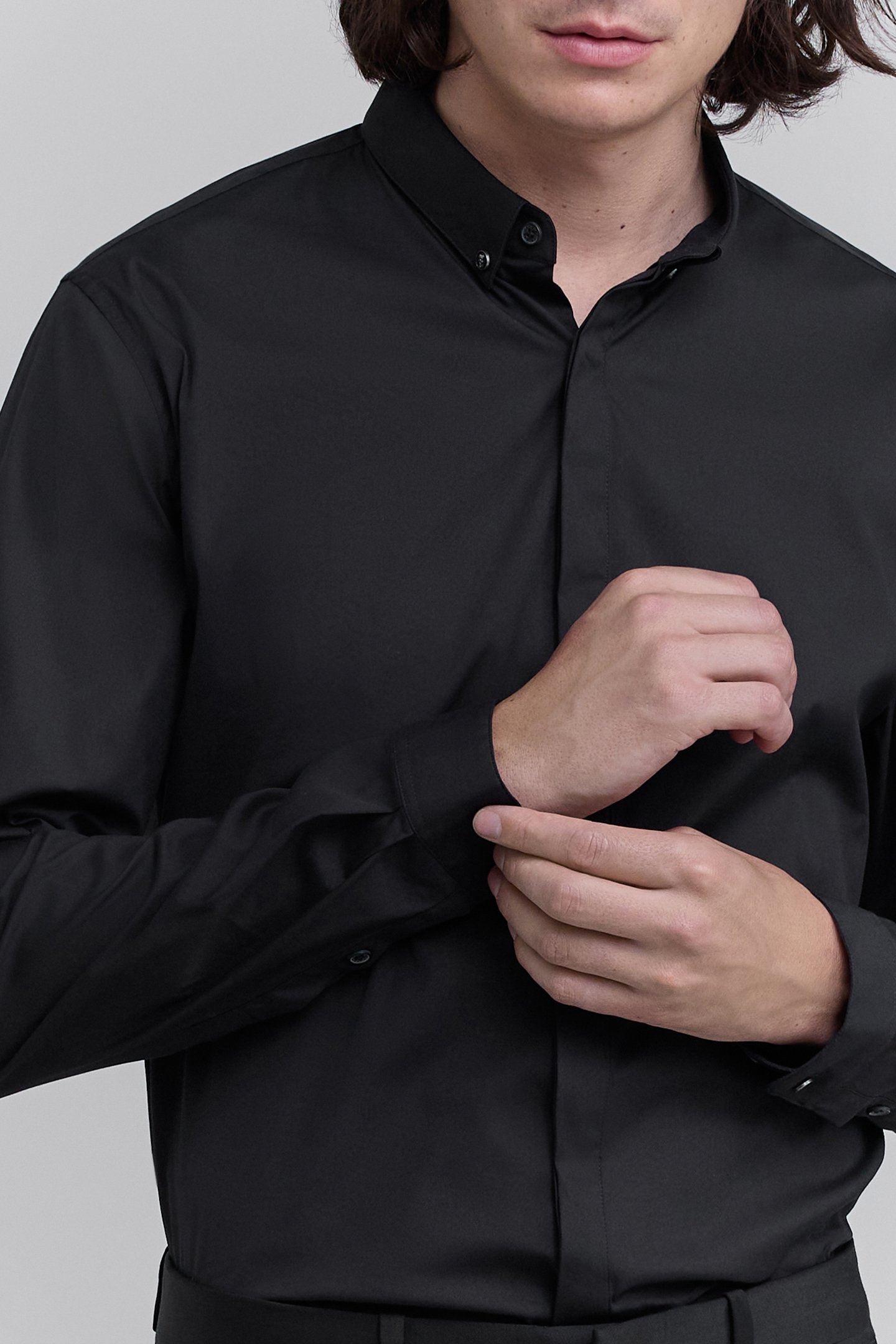 BLACK SLIM SHIRT WITH HIDDEN BUTTONS BLACK 3