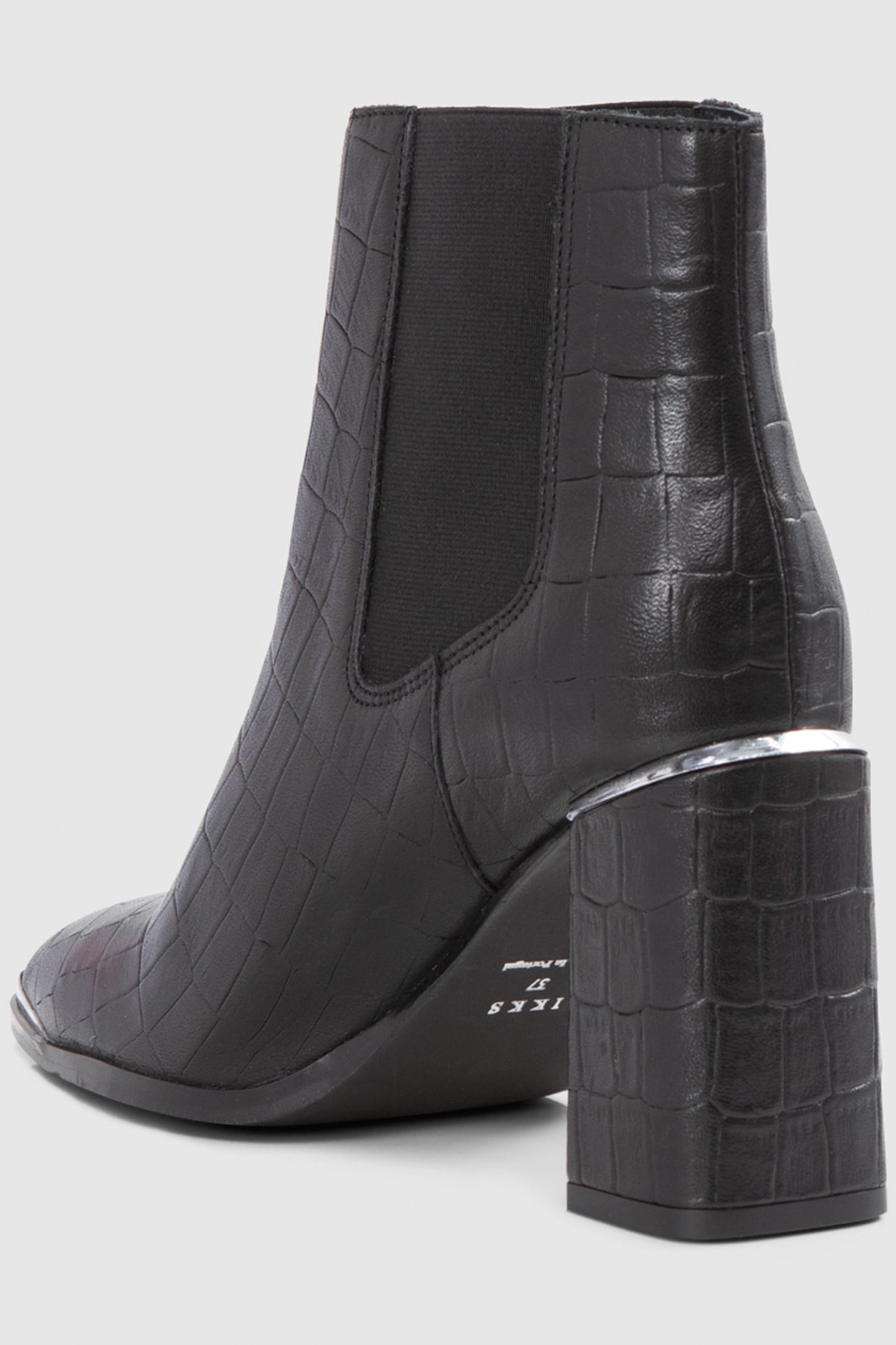BLACK EMBOSSED LEATHER LOW BOOTS WITH METAL CLIP BLACK 2