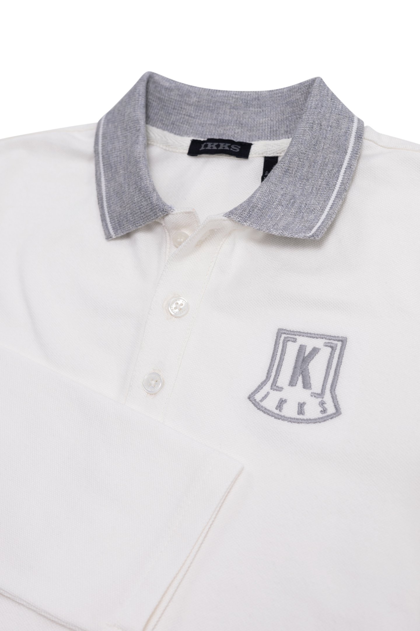 BOY'S ECRU ORGANIC POLO SHIRT, GREY COLLAR AND EMBROIDERY 5