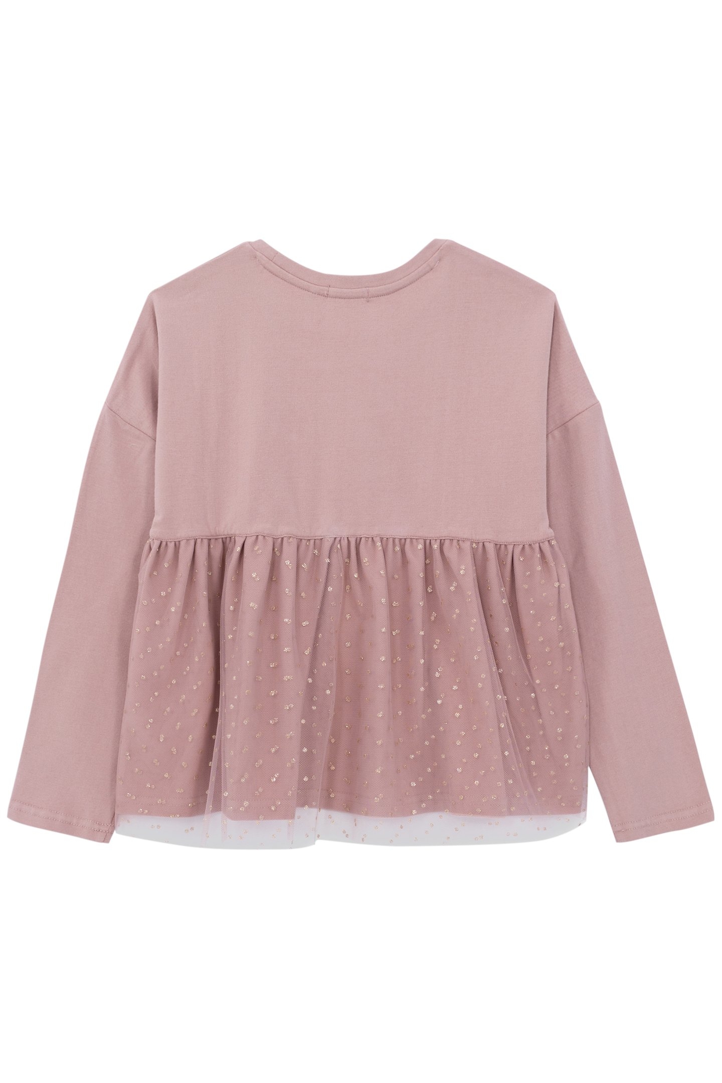 GIRL'S PINK BI-MATERIAL TULLE-PLUMETIS BACK T-SHIRT 2