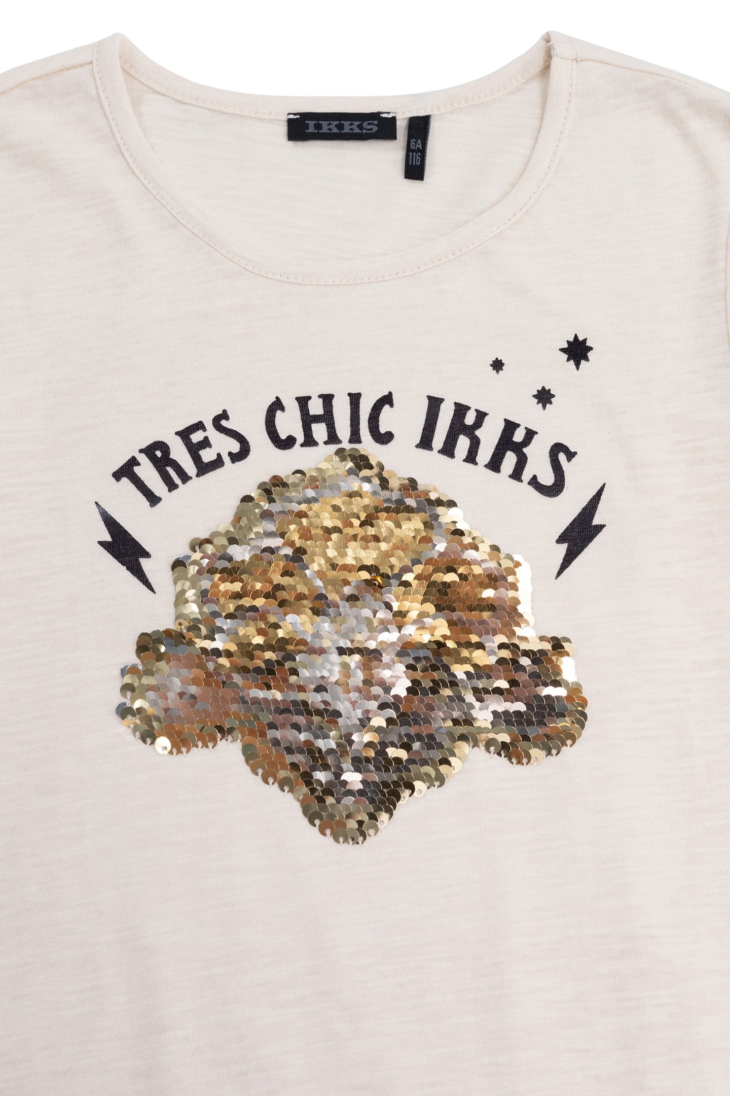 GIRL'S ECRU T-SHIRT WITH REVERSIBLE SEQUIN ART DECO IMAGE 6
