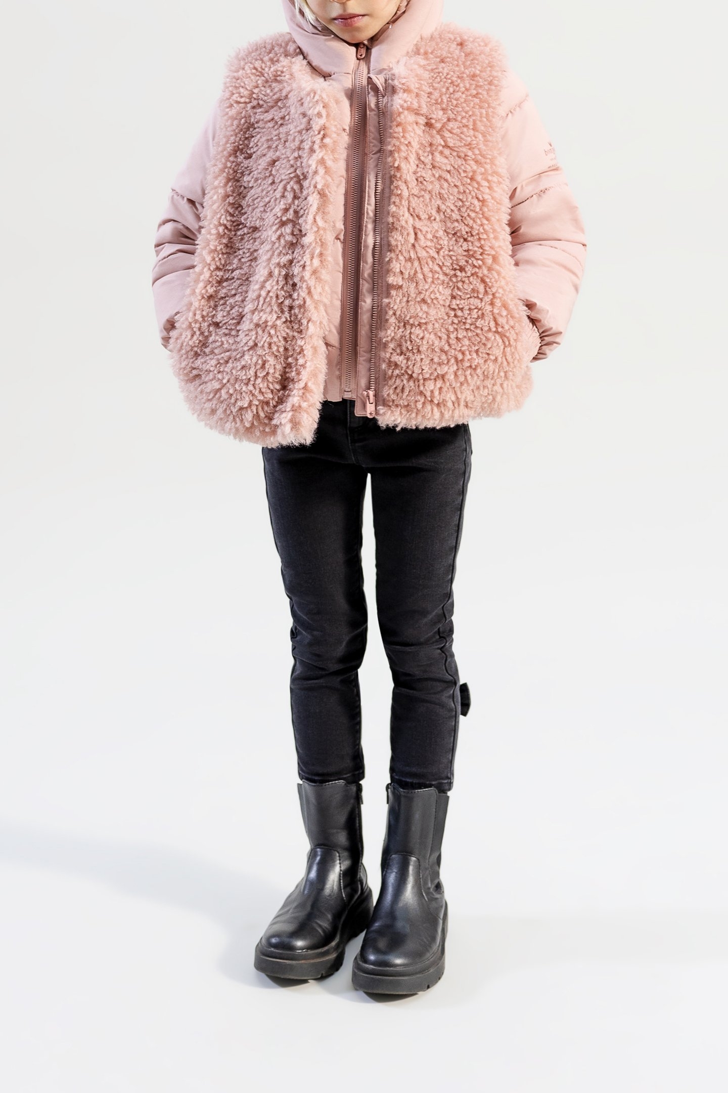 GIRL'S PINK 2-IN-1 DOWN JACKET WITH SHERPA VEST 1