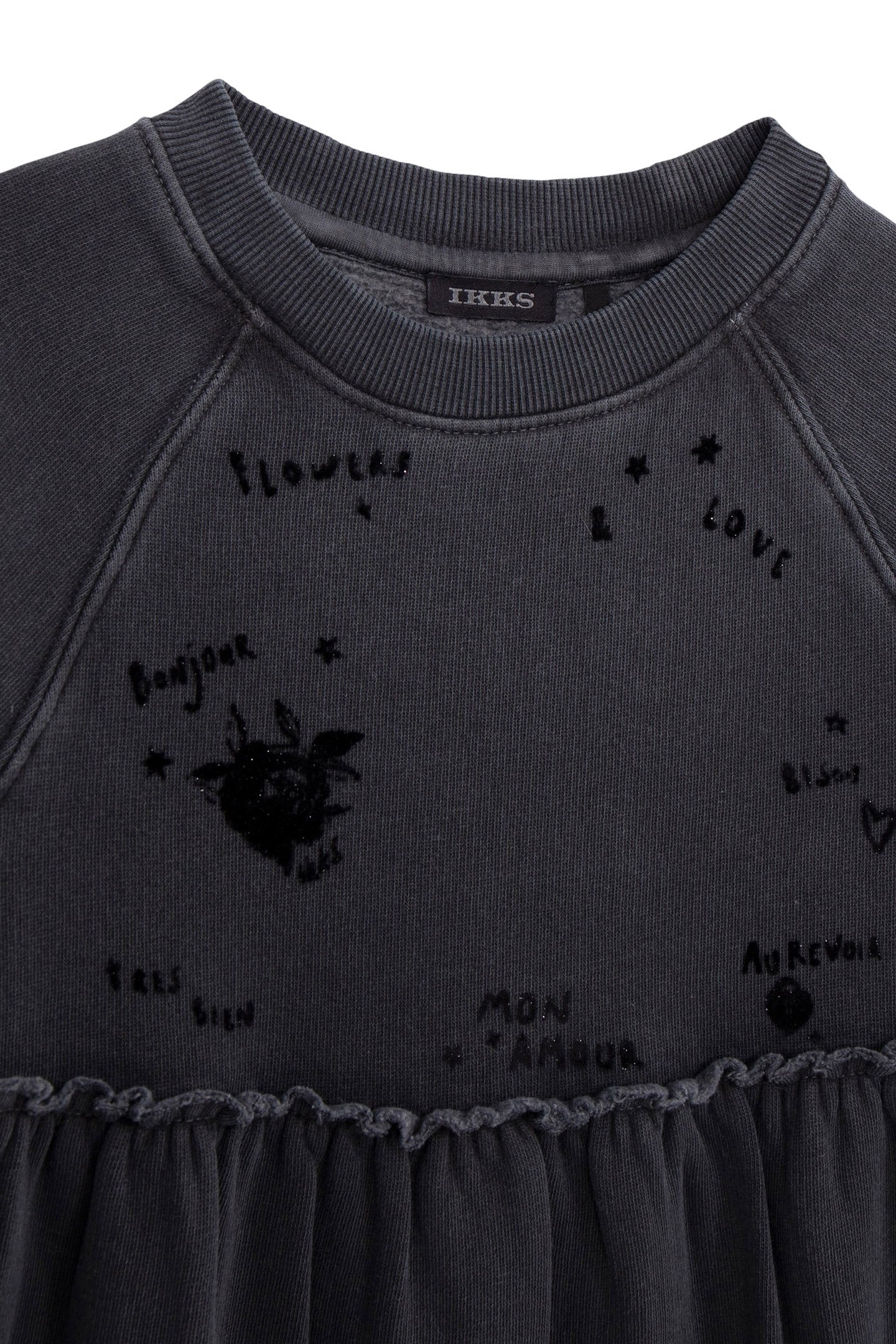 GIRL'S GREY ORGANIC COTTON VELVET SLOGANS SWEATSHIRT DRESS 3