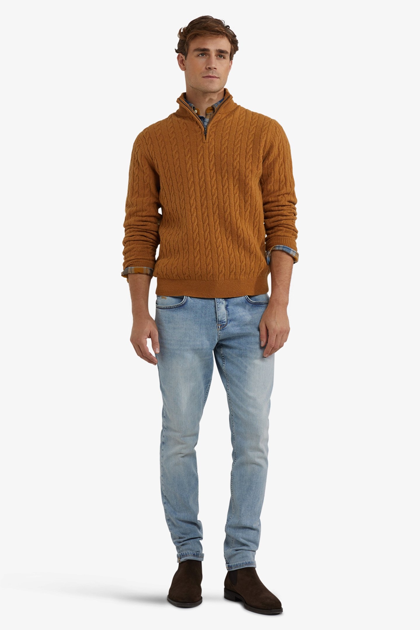 CABLE ZIP MOCK SWEATER AUTUMN YELLOW 2