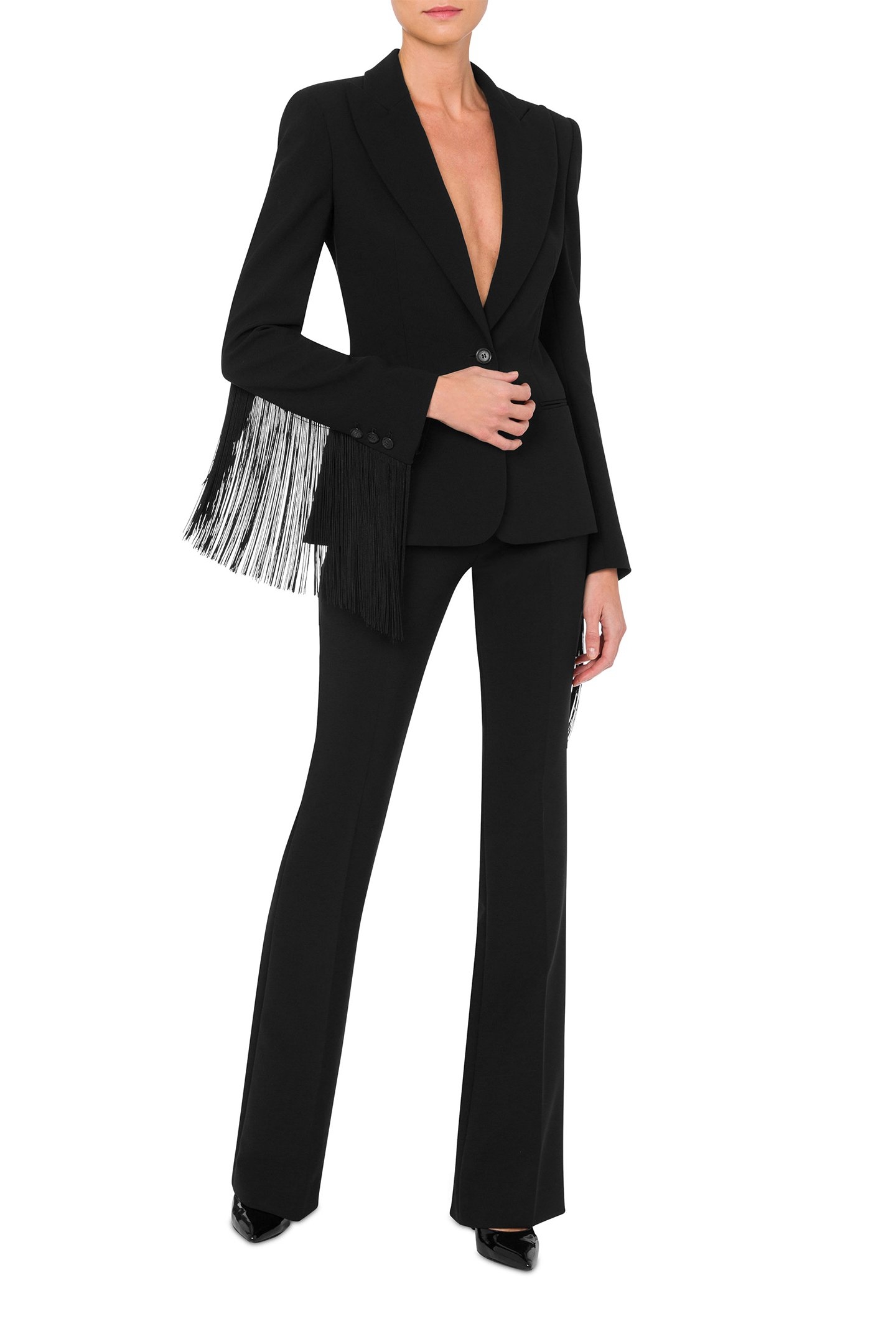 FRINGED CREPE JACKET BLACK 1
