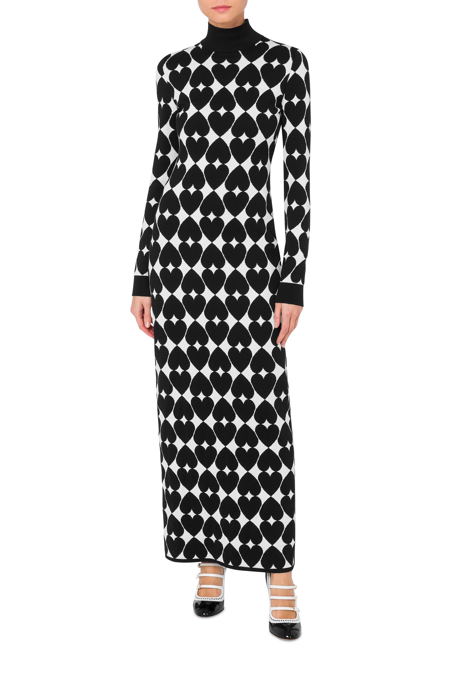 KNITTED DRESS WITH OPTICAL HEARTS BLACK 1