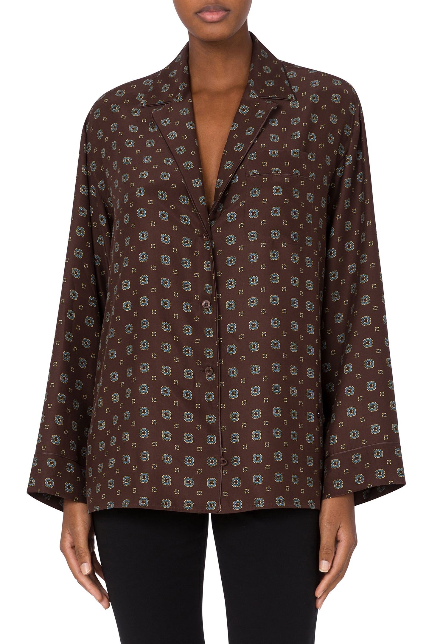 TIE PRINT SATIN SHIRT BROWN 1