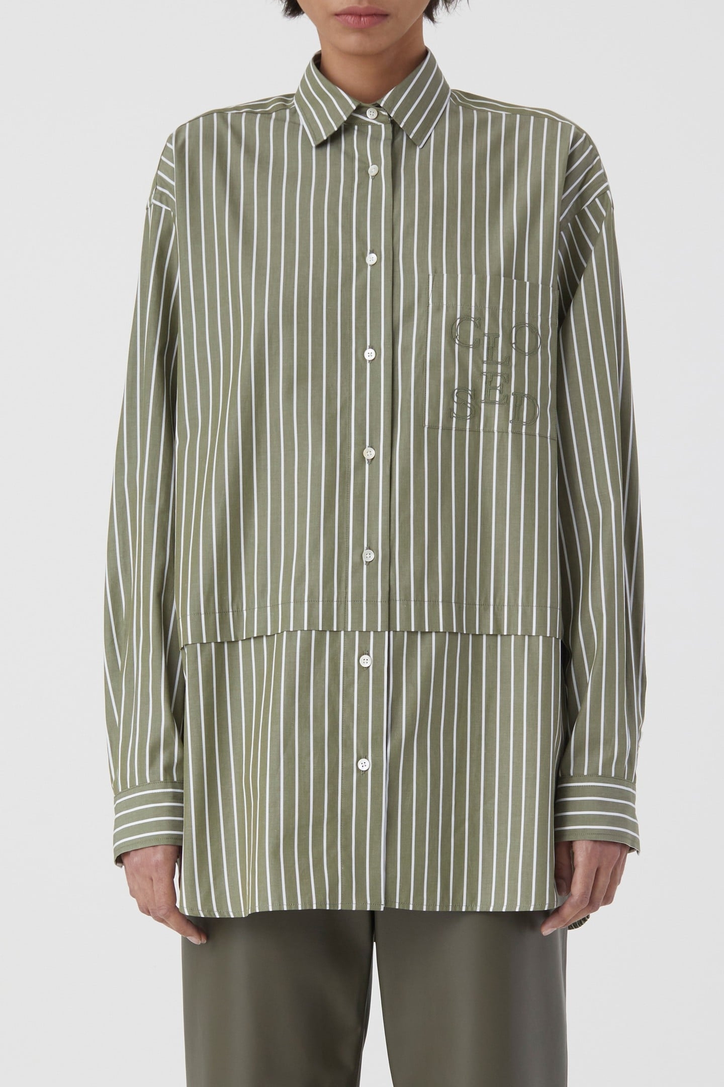 LONG STRIPE BLOUSE SHIRT ARMY GREEN 5