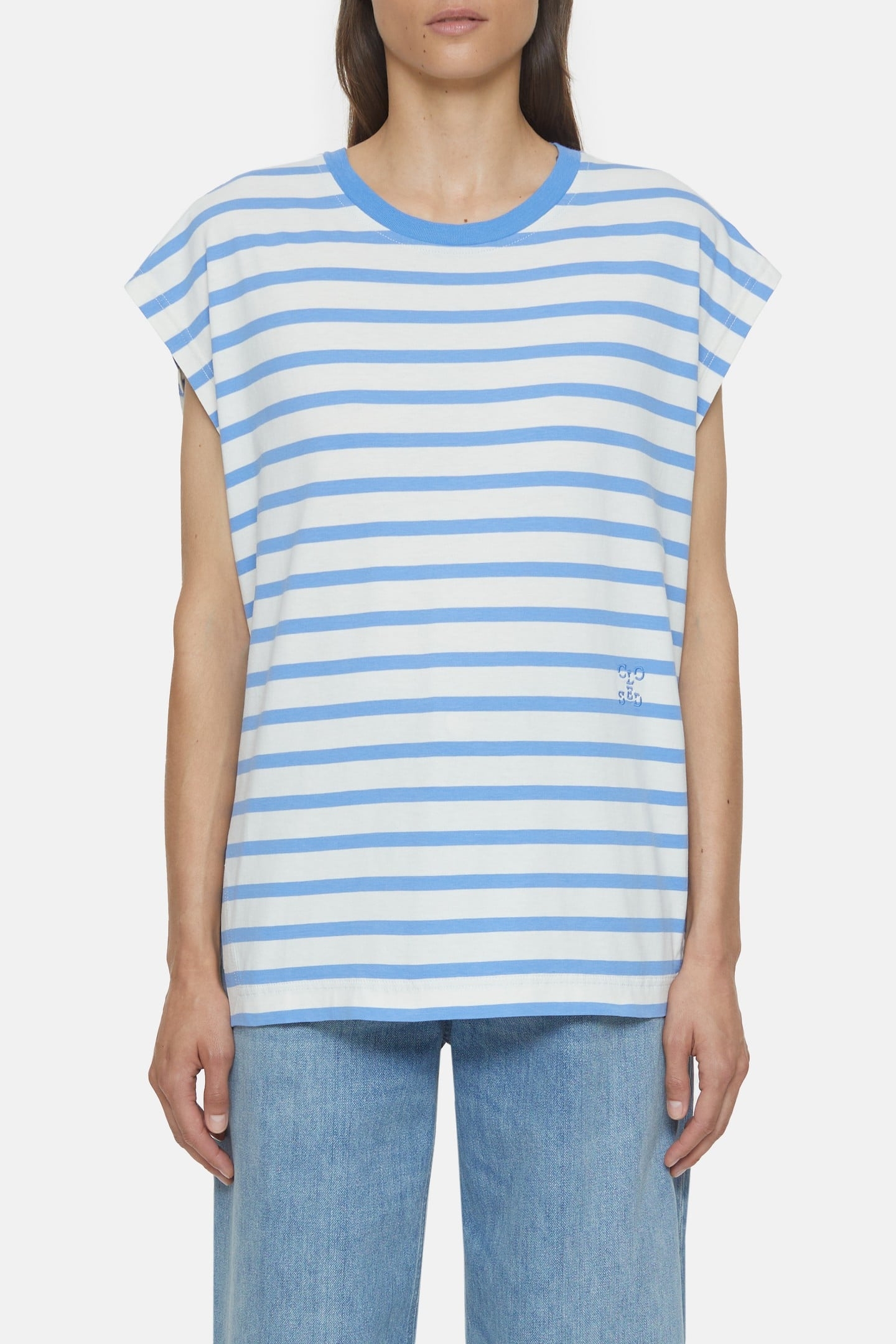 CREW NECK CAP SLEEVE T-SHIRTS CHAMBRAY BLUE 1