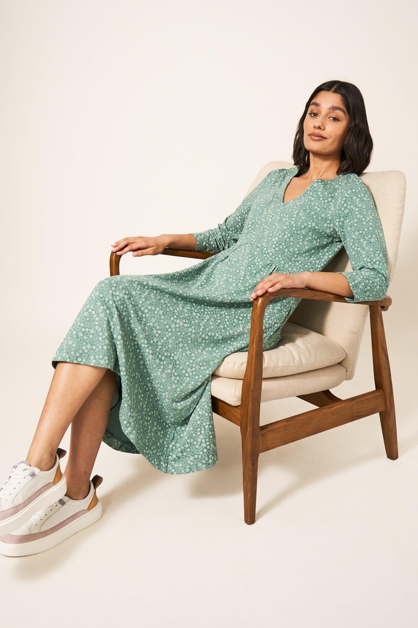 ESME JERSEY MIDI DRESS GREEN MULTI 2