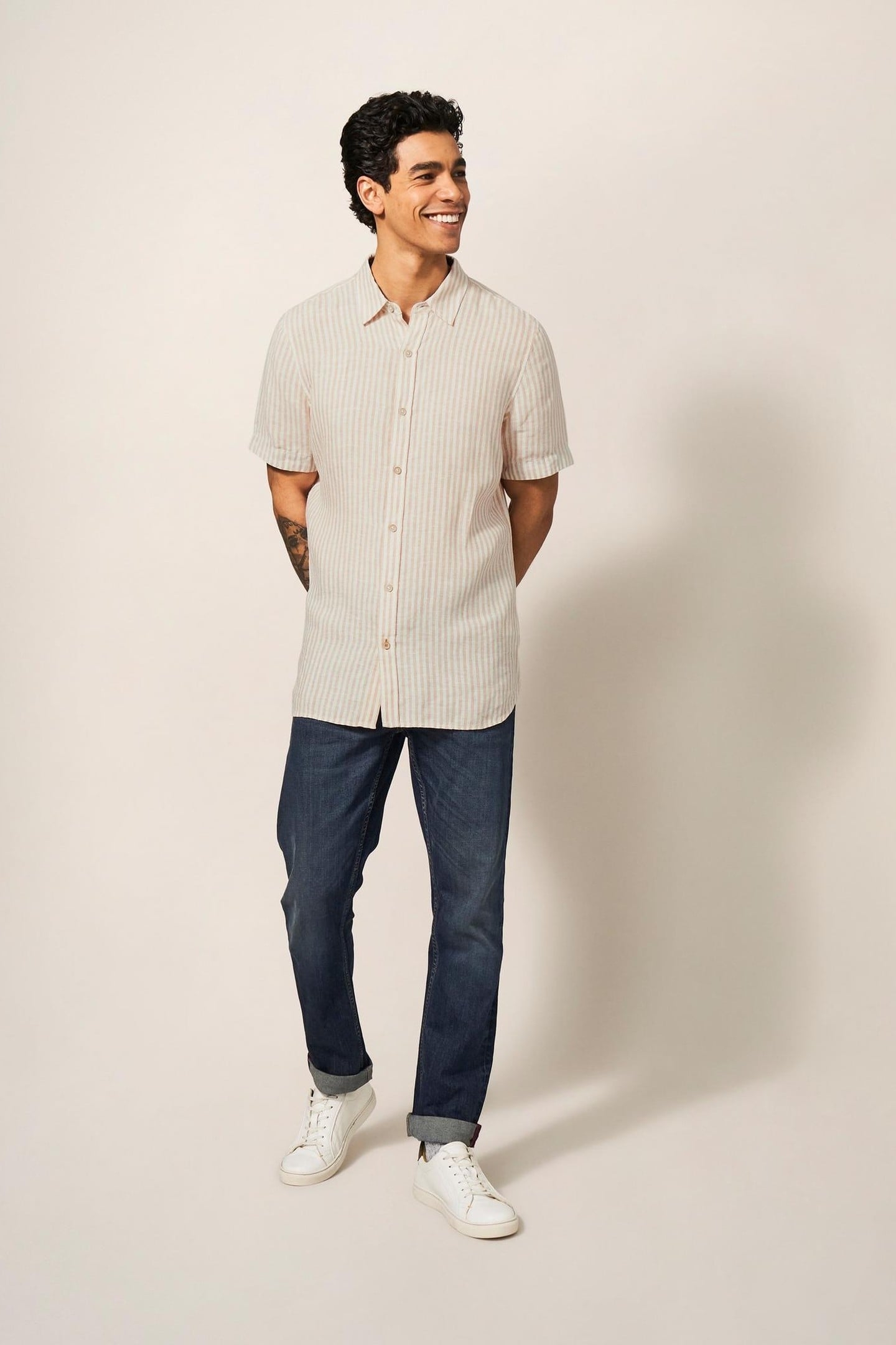 PEMBROKE SS STRIPE LINEN SHIRT DUSTY PINK 2