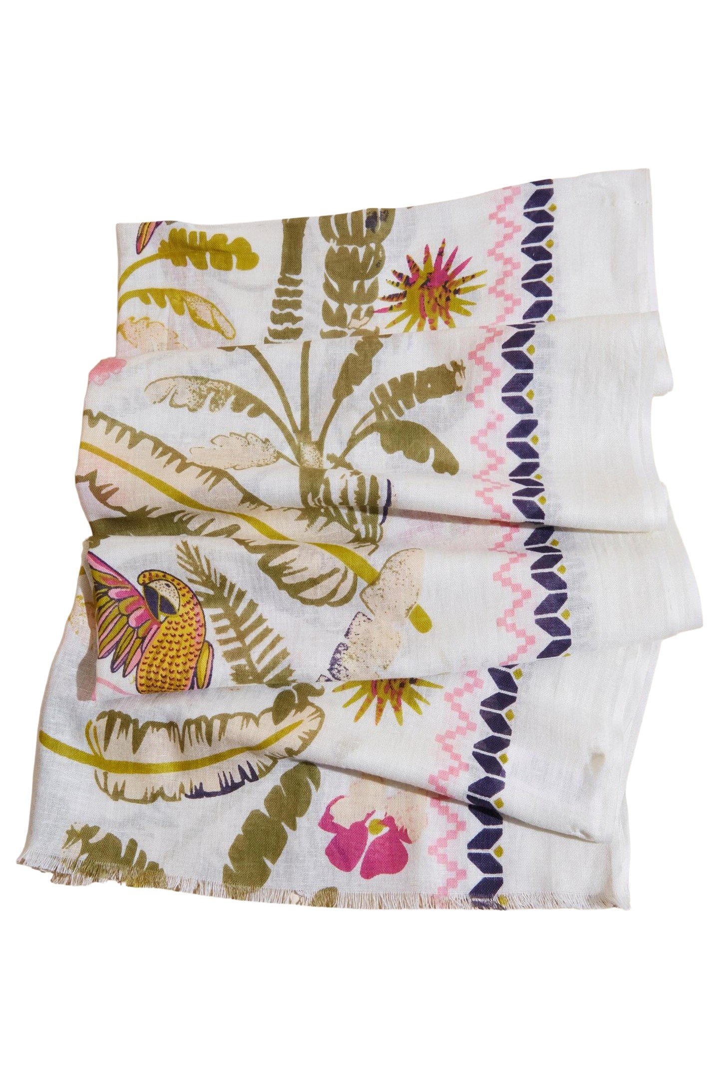 TROPICAL PRINTED COTTON SCARF WHITE MULTI 3