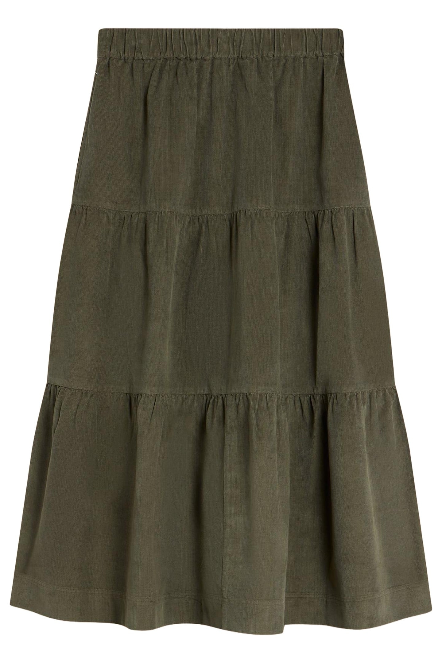 JADE TIERED CORD SKIRT KHAKI GREEN 2