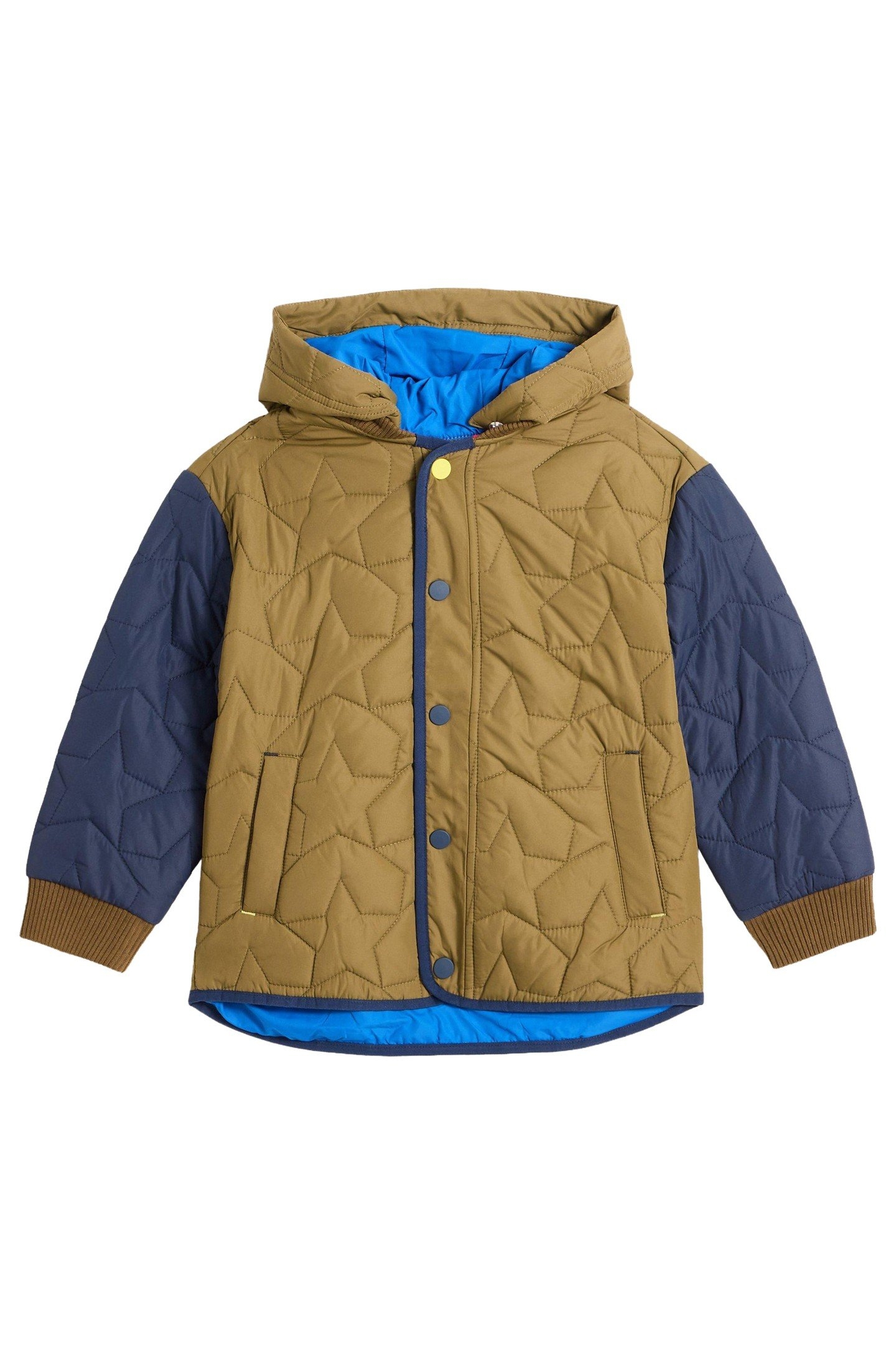 STAR QUILTED COLOURBLOCK COAT KHAKI GREEN 1