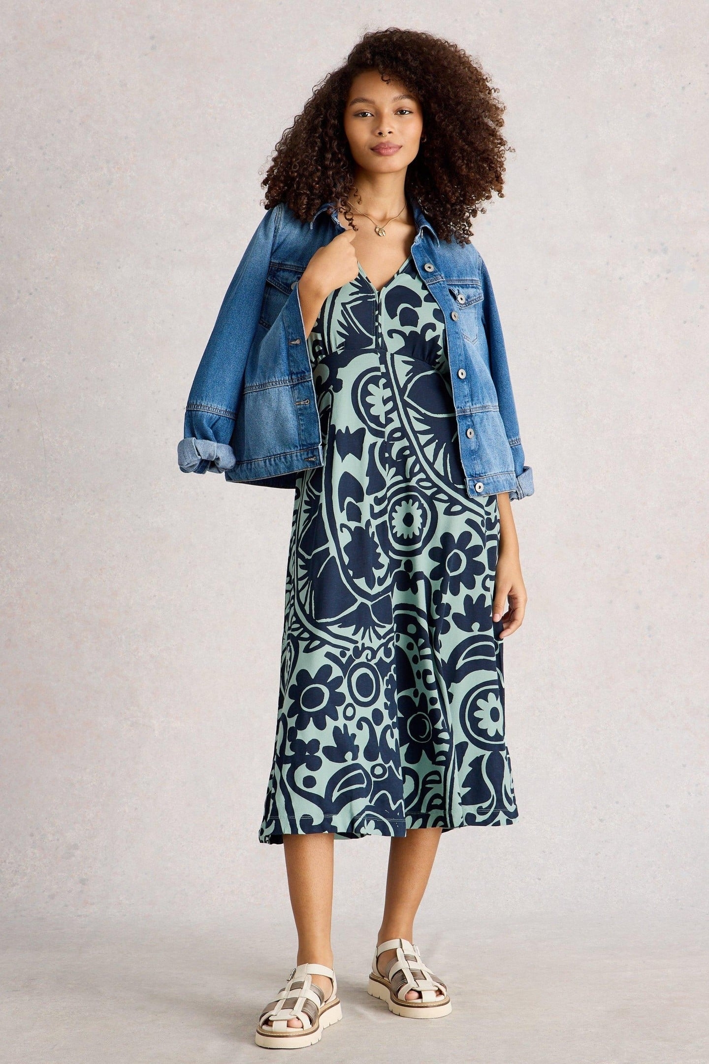 MEGAN JERSEY DRESS GREEN PRINT 1