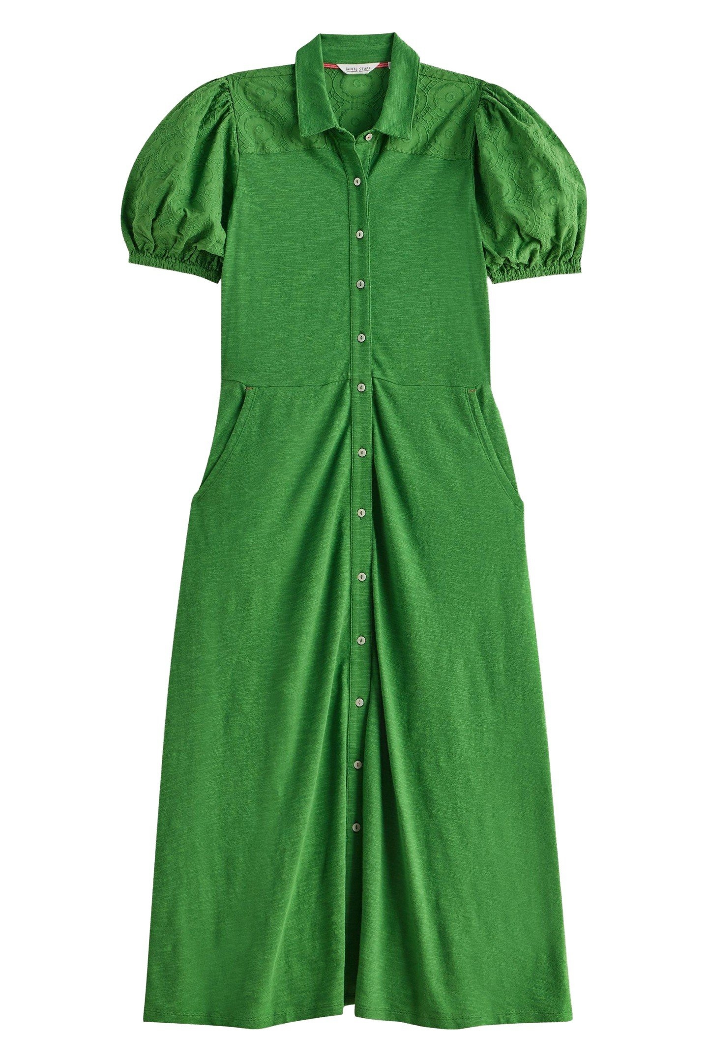 RUA BRODERIE SHIRT DRESS MID GREEN 3