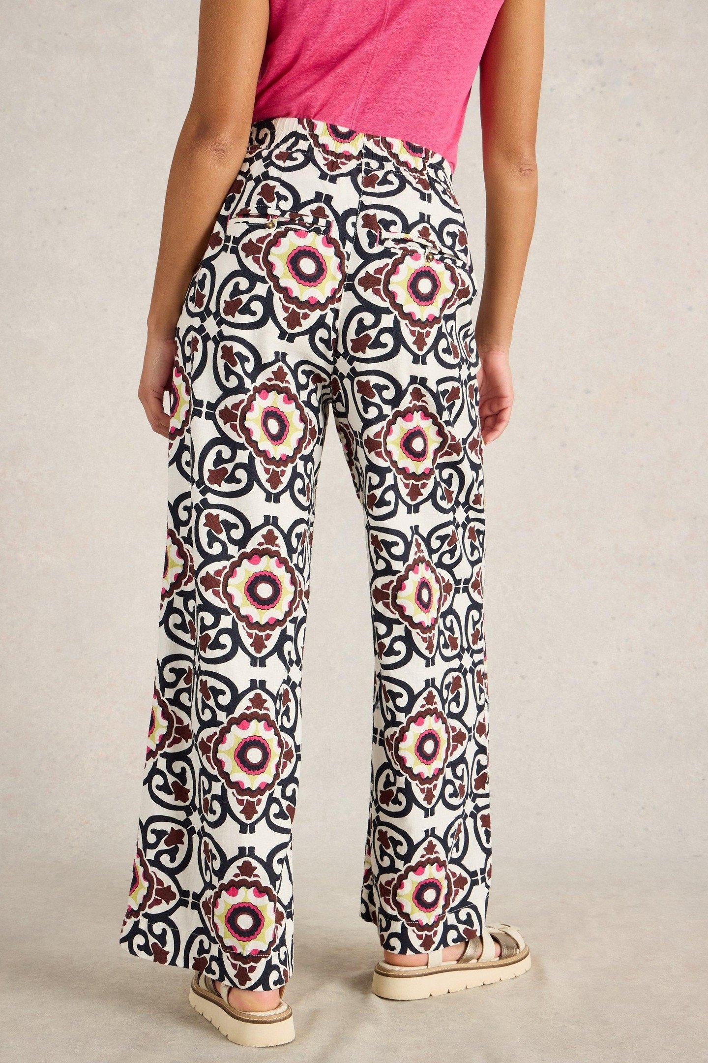 LUCY LINEN BLEND TROUSER WHITE PRINT 2