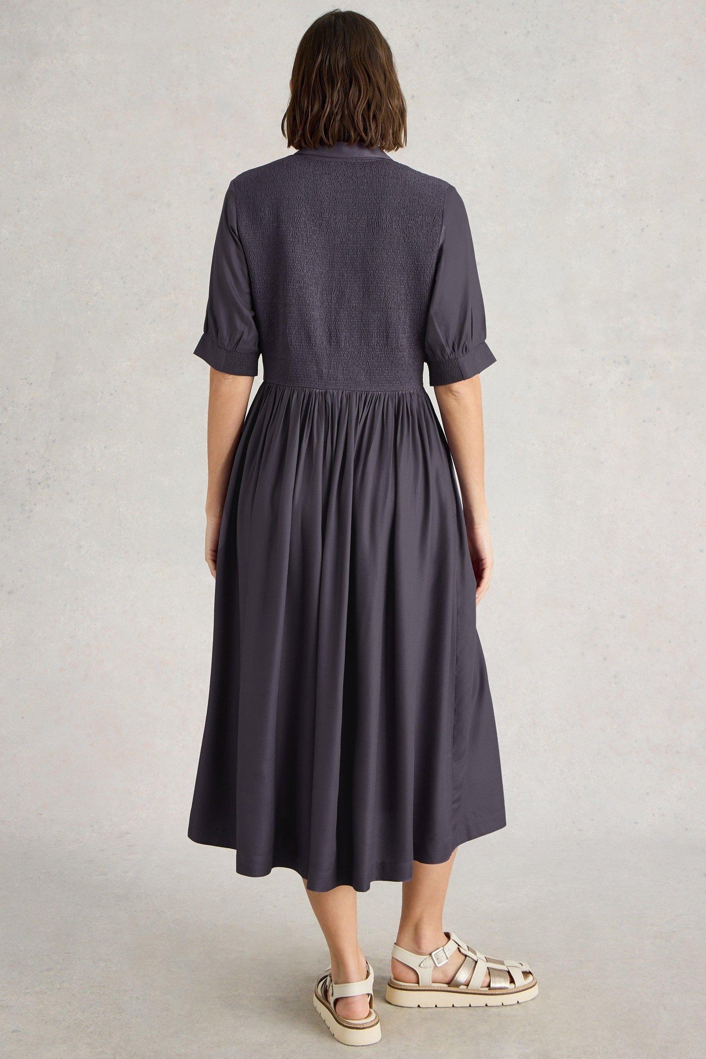 VALERIA SHIRRED DRESS MID PURPLE 2