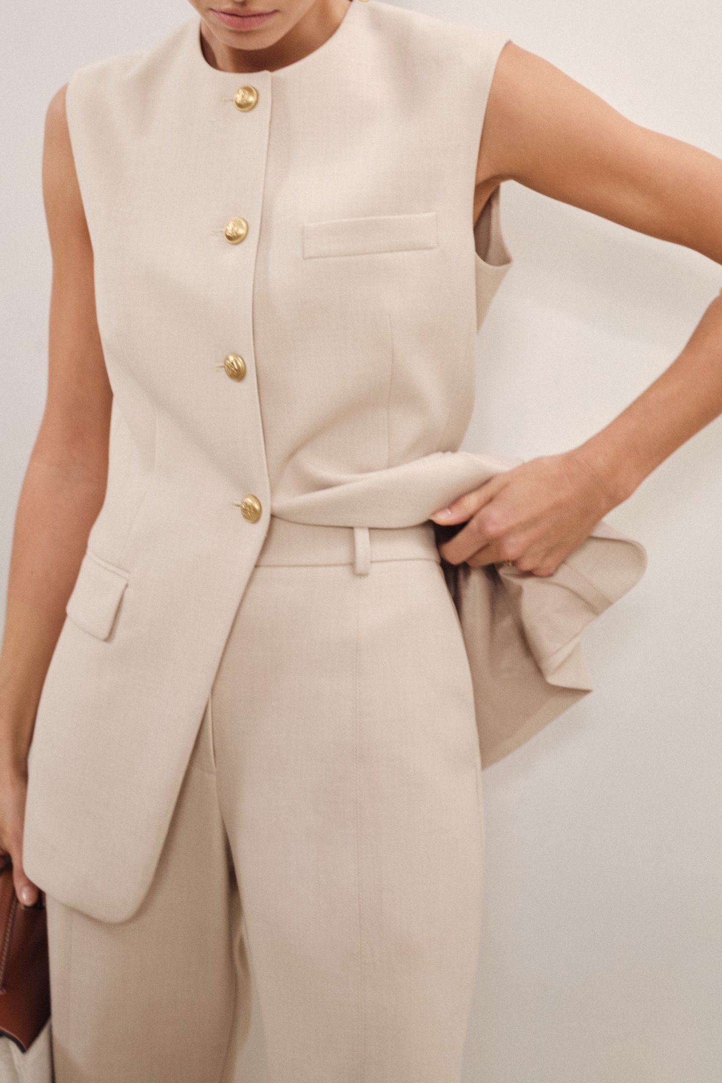 HIGH NECK LONG LINE WAISTCOAT NEUTRAL 1