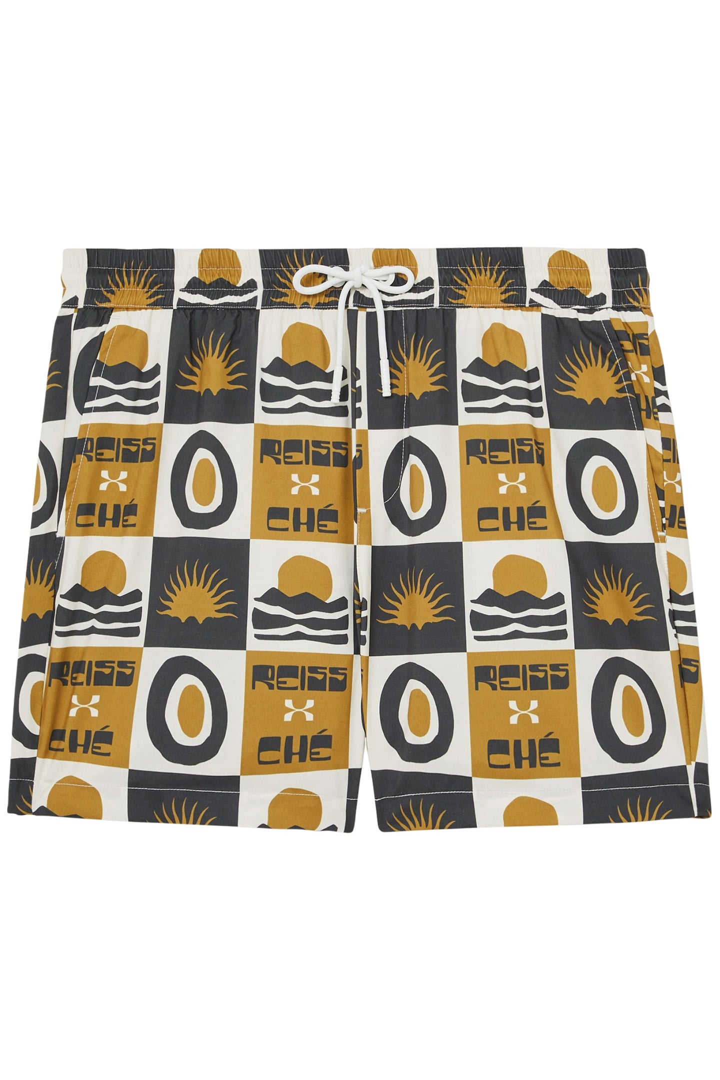 DRAWSTRING TILE SUNSET PRINT SWIMSHORT OLIVE GREEN 4