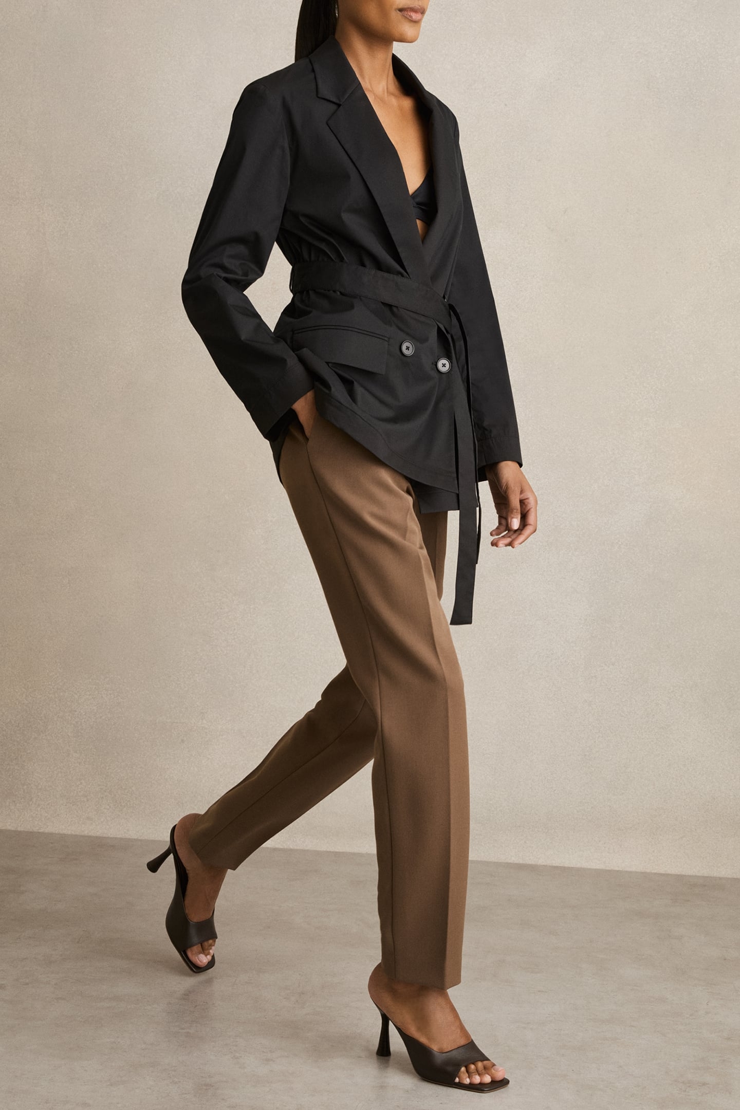 BELTED DB COTTON JACKET BLACK 5