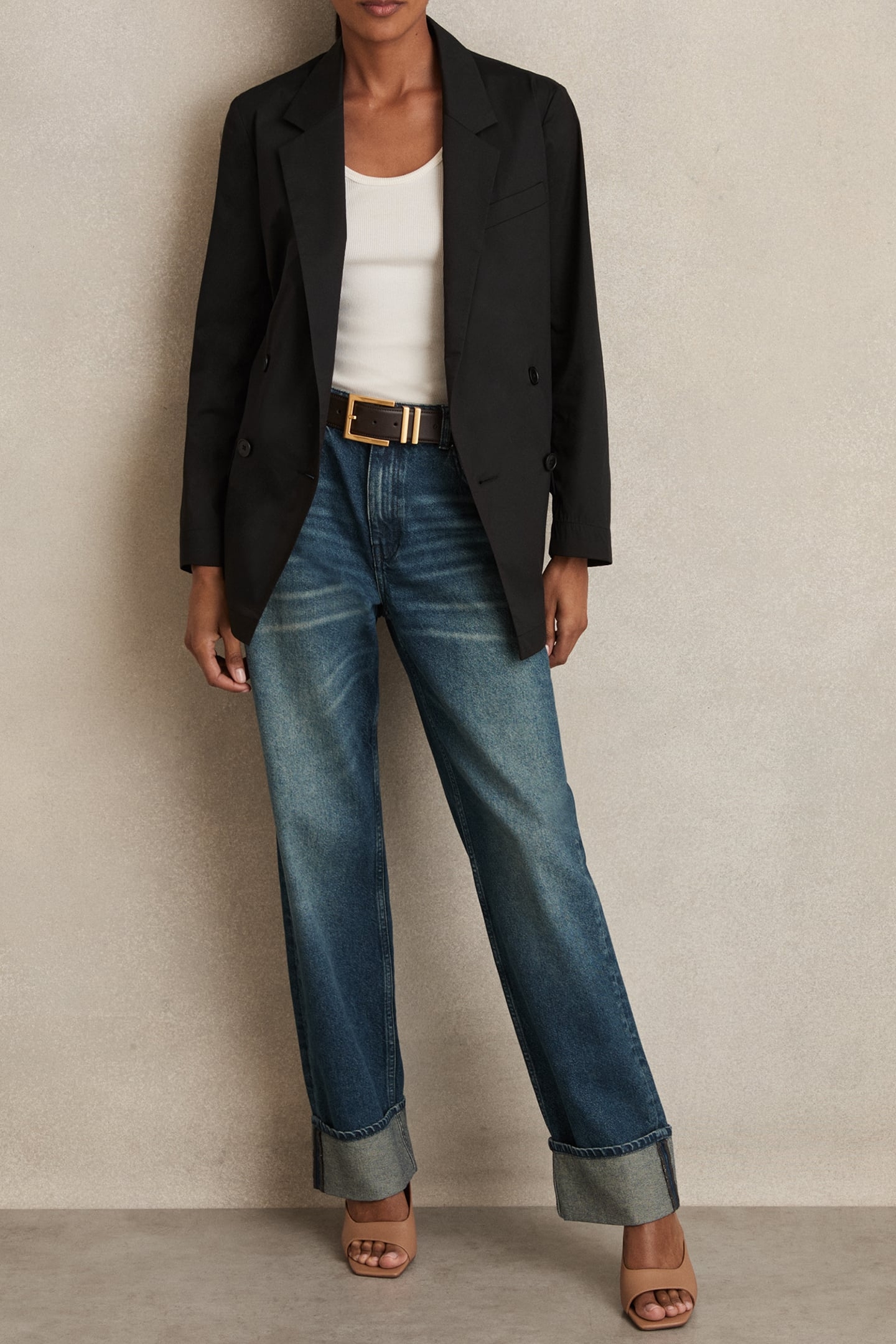 BELTED DB COTTON JACKET BLACK 1