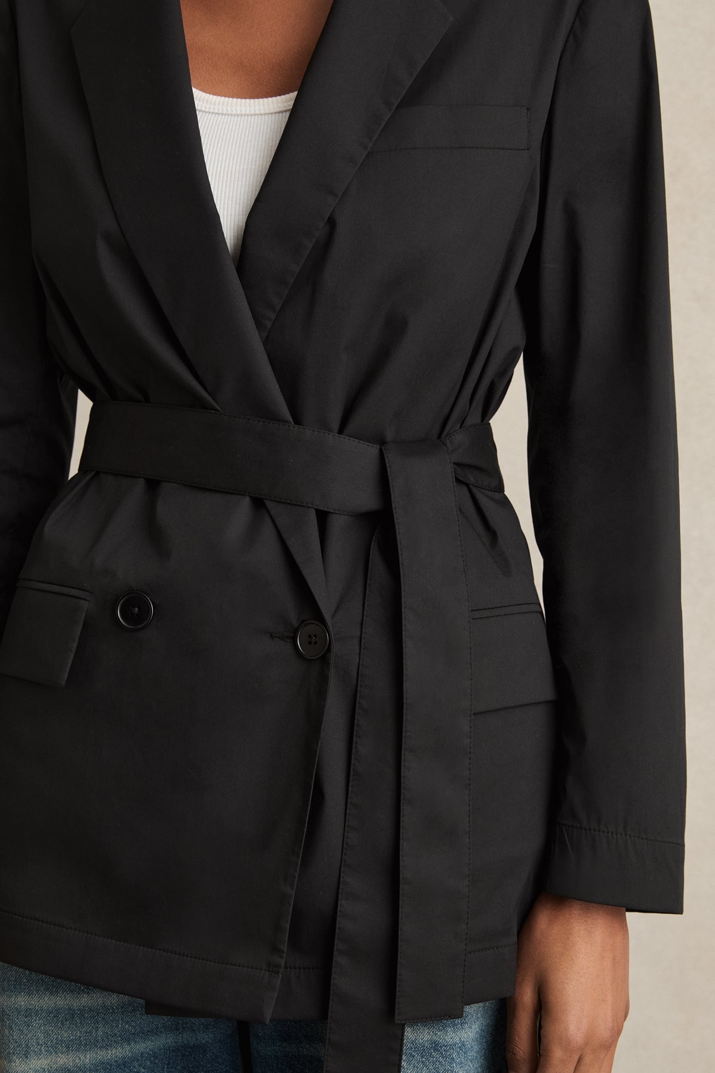 BELTED DB COTTON JACKET BLACK 6