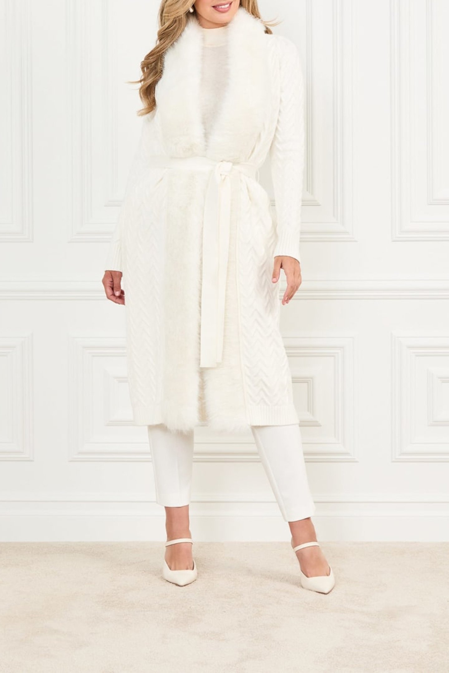 PAULA FAUX FUR LONG CARDI PALE PEARL 1