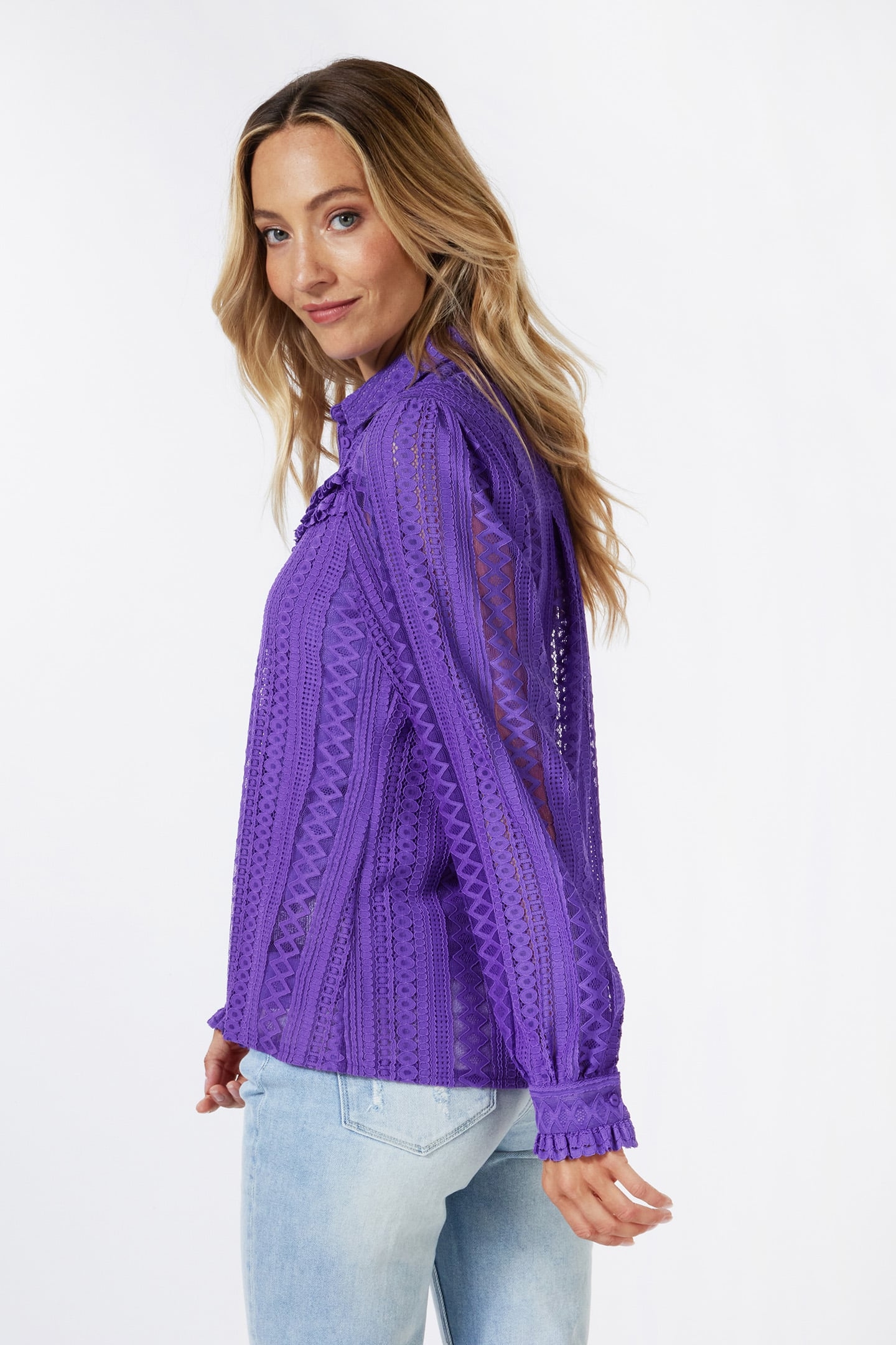 BLOUSE LACE PUFF SLVE DEEP LAVENDER 4
