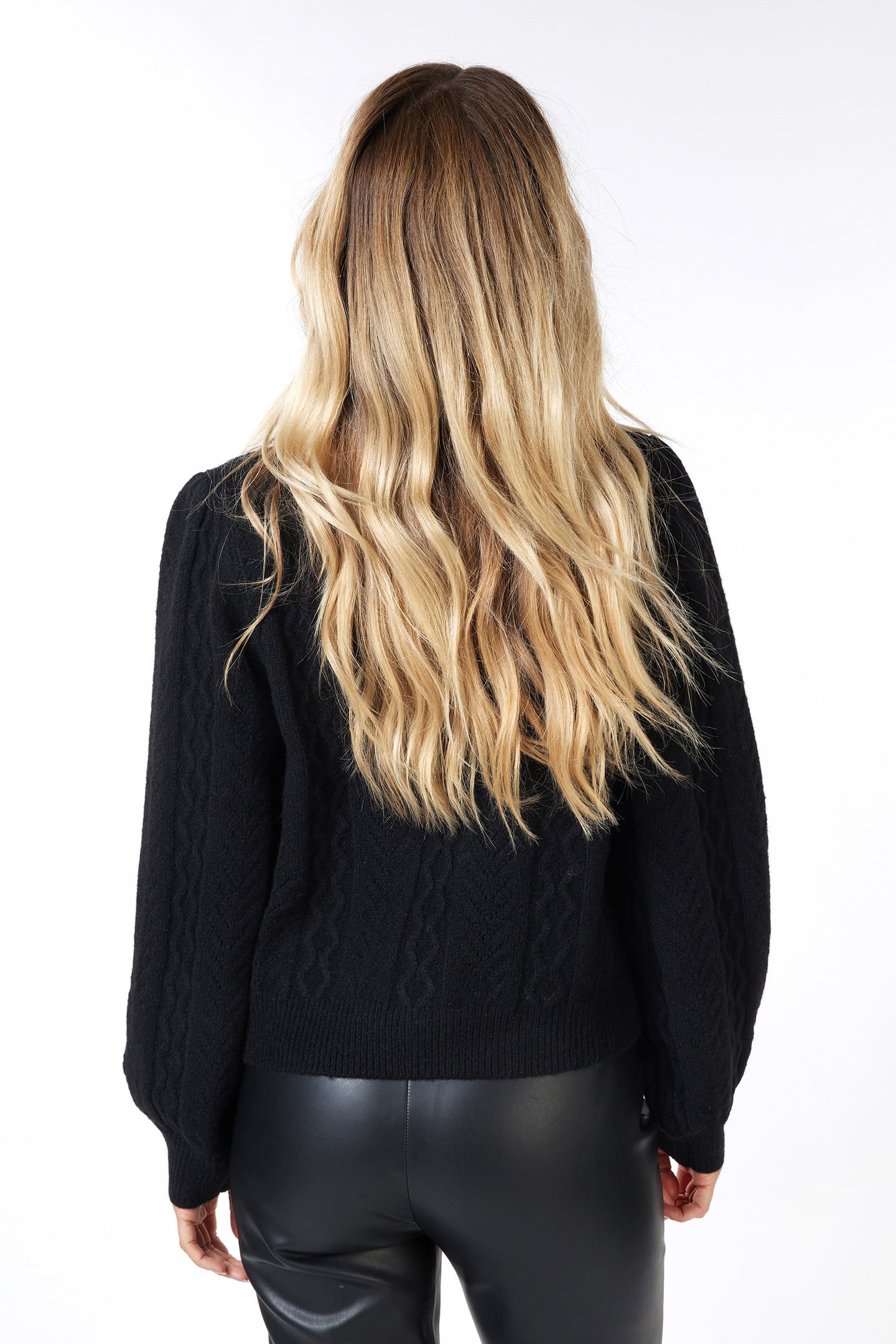 CARDIGAN PUFF SLVE CABLE & AJOUR BLACK 6