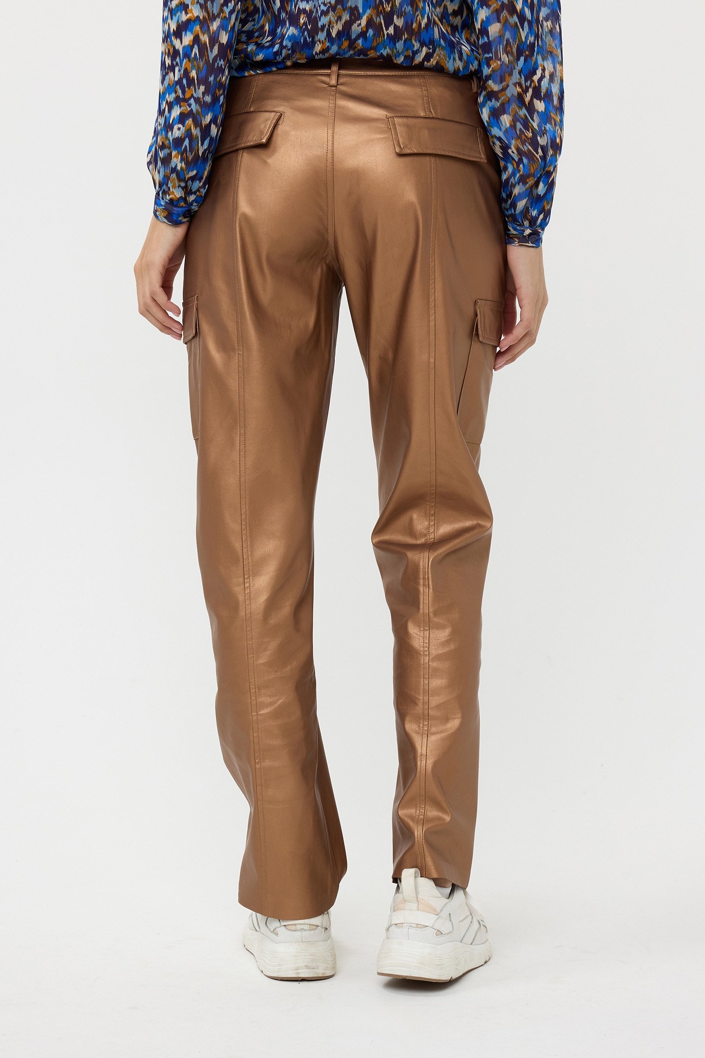 TROUSERS CARGO VEGAN LEATHER BRANDY 4