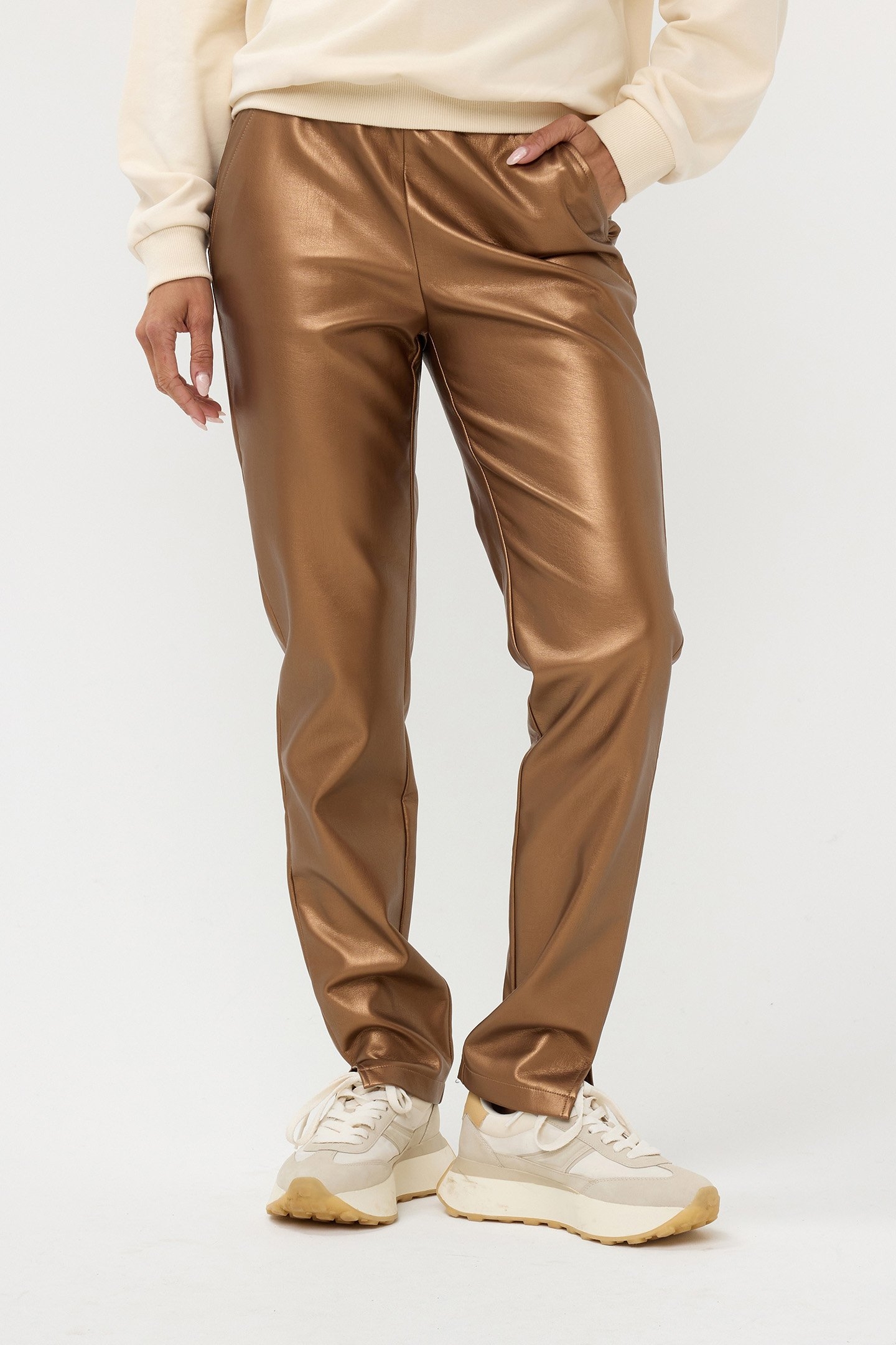 TROUSERS TREGGING VEGAN LEATHER BRANDY 1